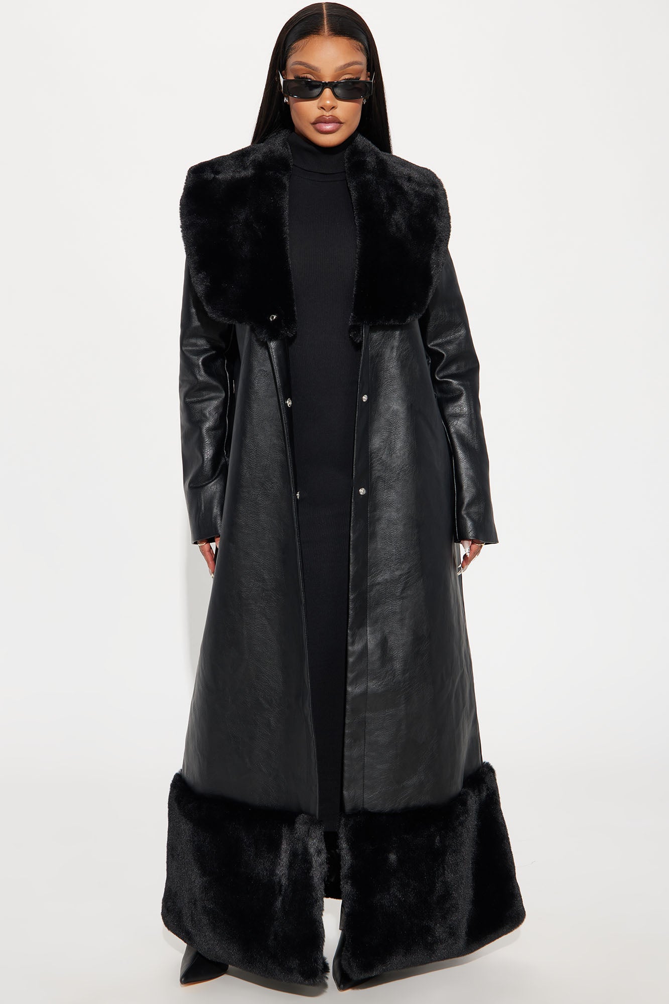 Power Trip Faux Leather Trench - Black