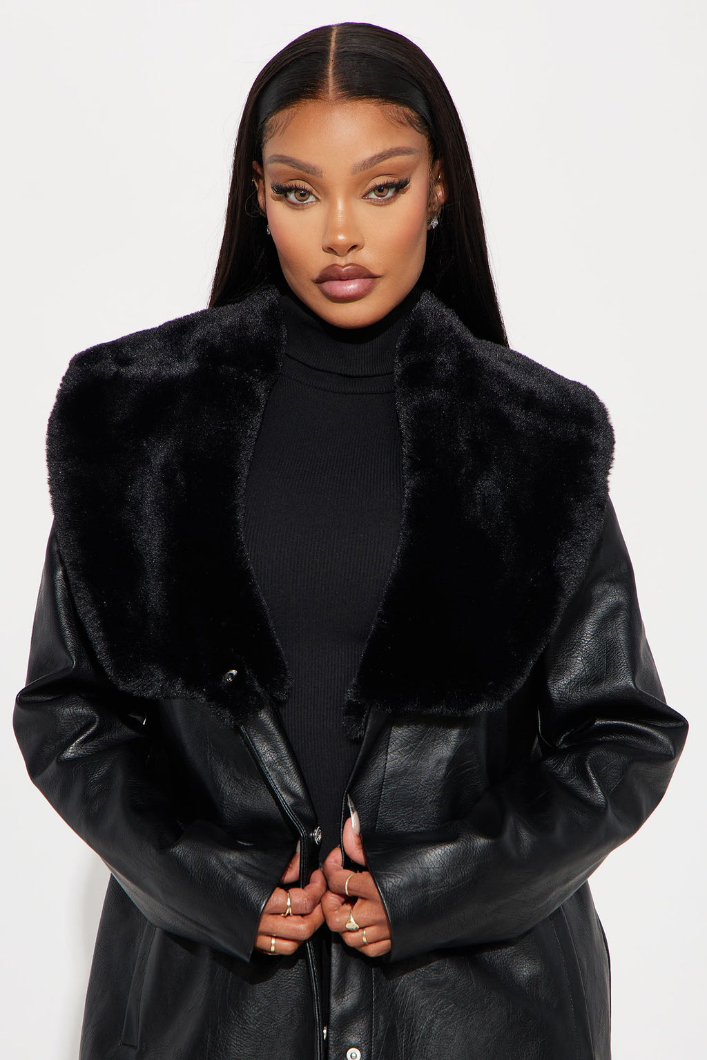 Power Trip Faux Leather Trench - Black