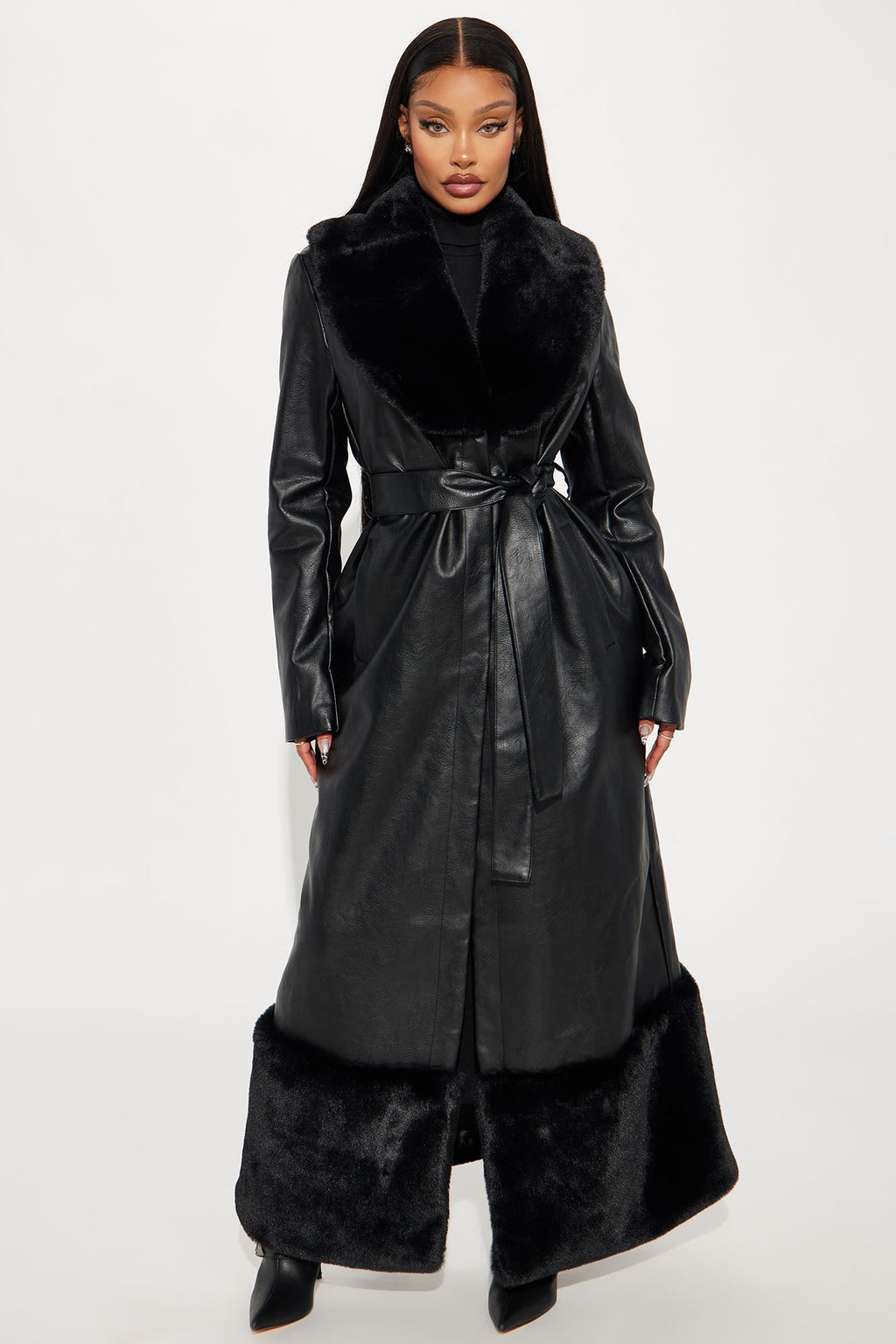 Power Trip Faux Leather Trench - Black