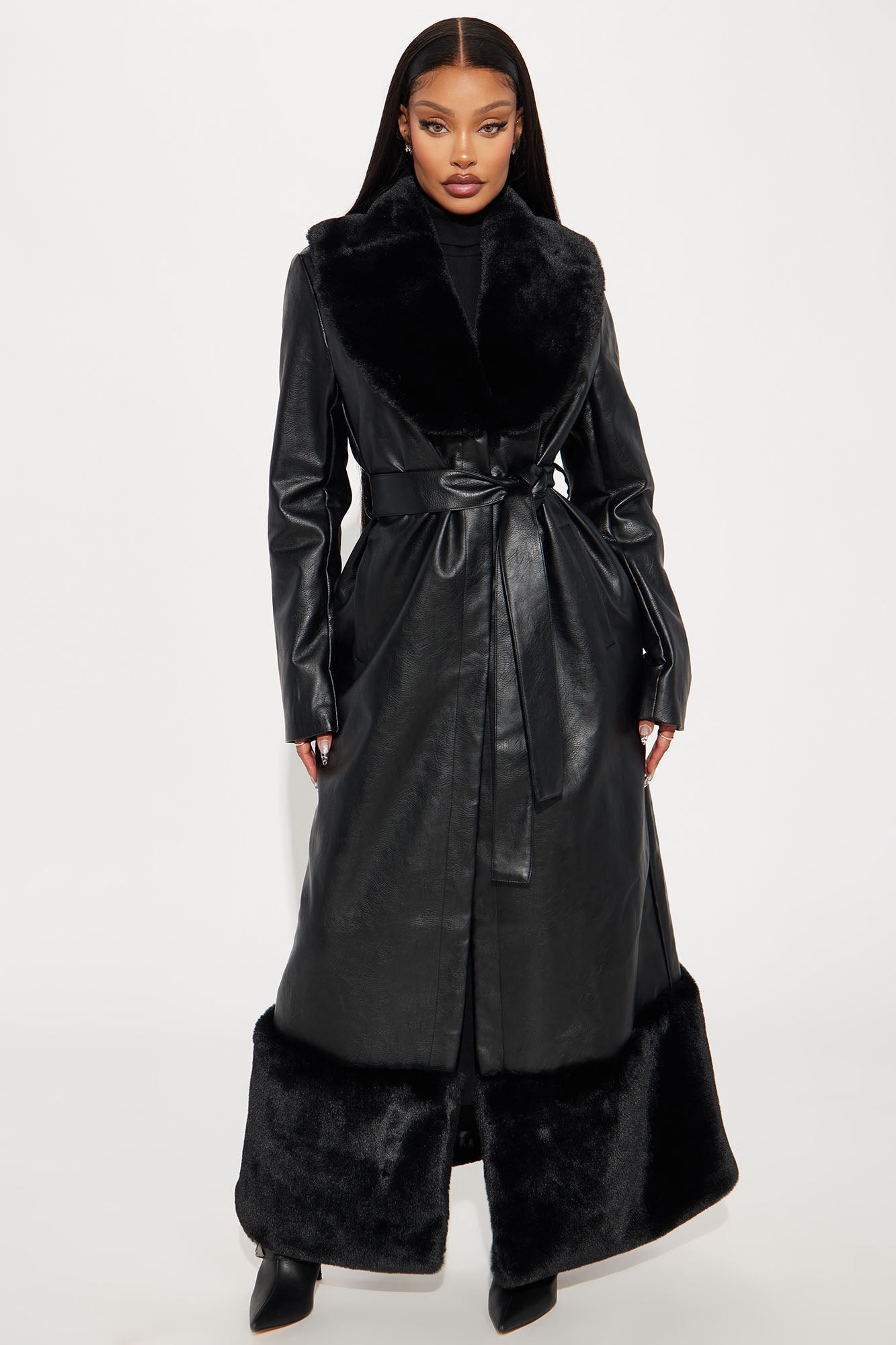 Power Trip Faux Leather Trench - Black