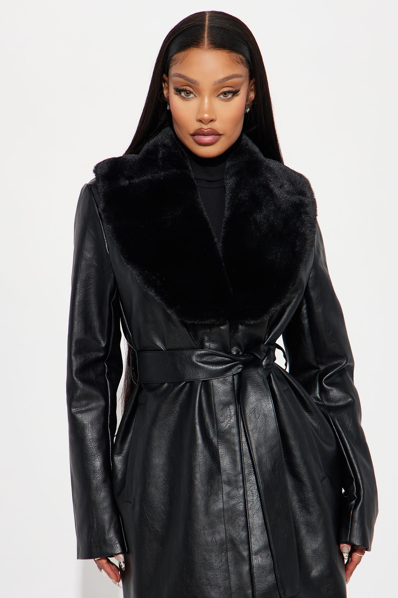 Power Trip Faux Leather Trench - Black
