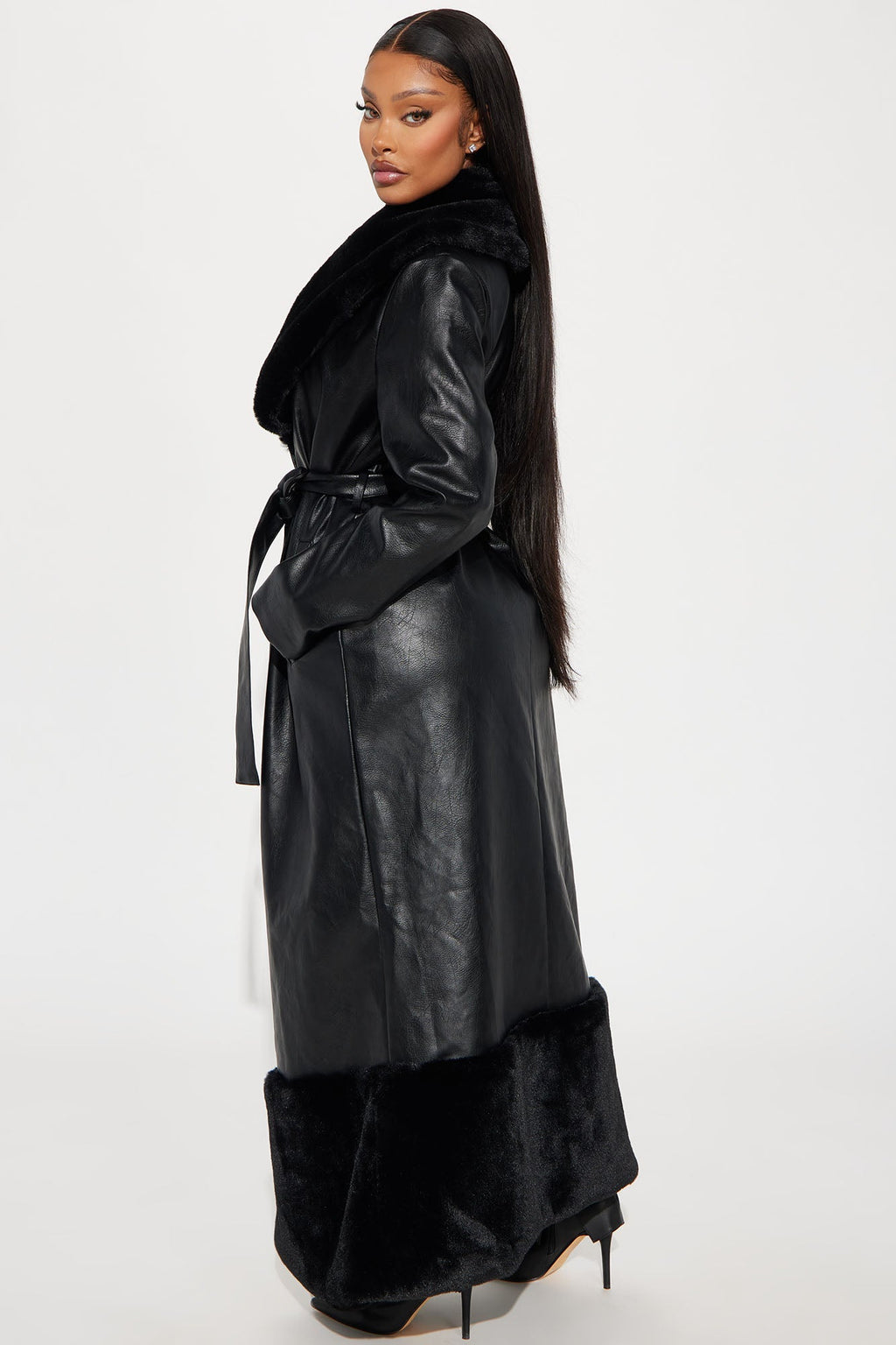 Power Trip Faux Leather Trench - Black