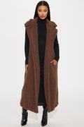 Like A Teddy Sherpa Long Vest - Chocolate