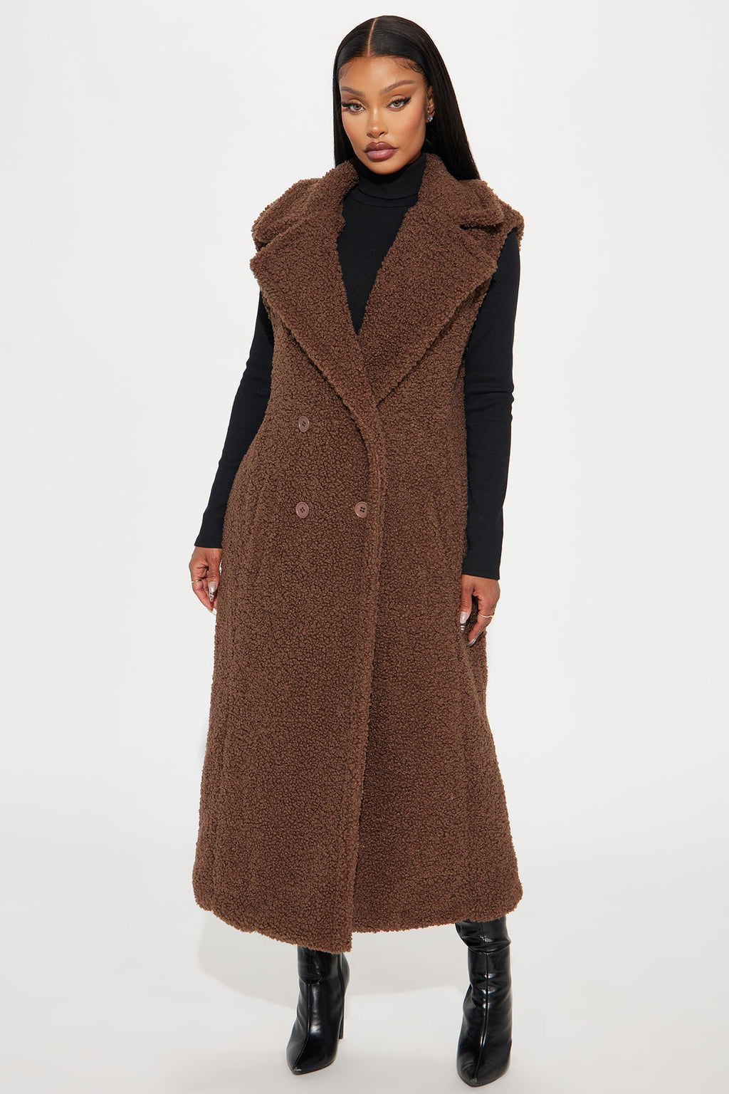 Like A Teddy Sherpa Long Vest - Chocolate
