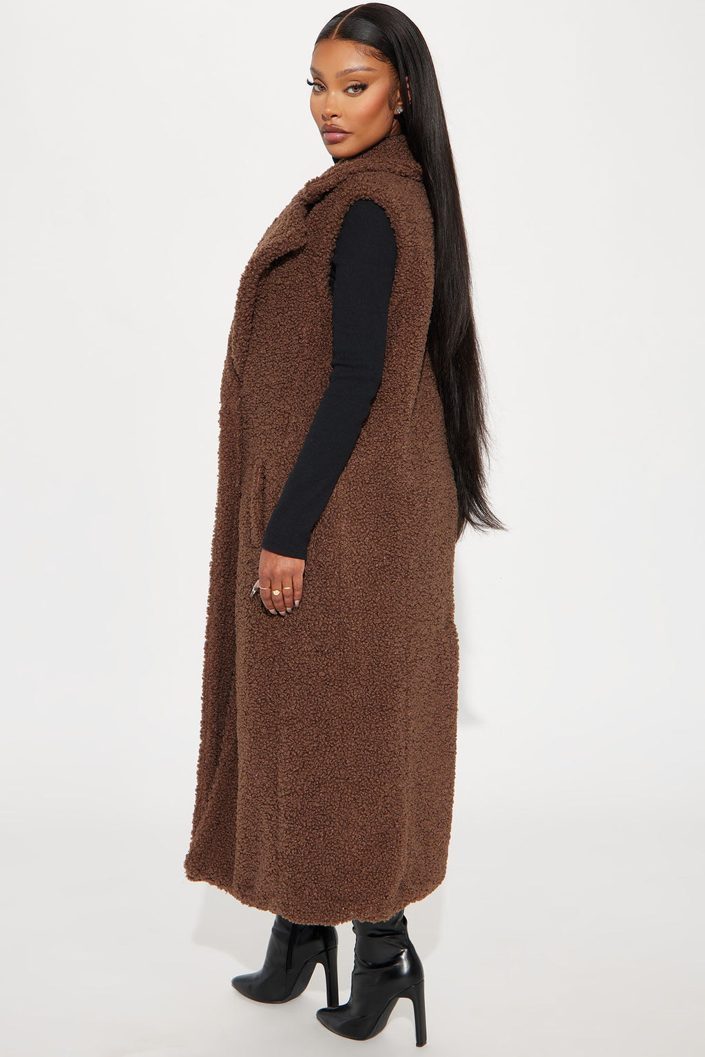 Like A Teddy Sherpa Long Vest - Chocolate