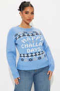 Happy Challah Days Hanukkah Sweater - Blue/combo
