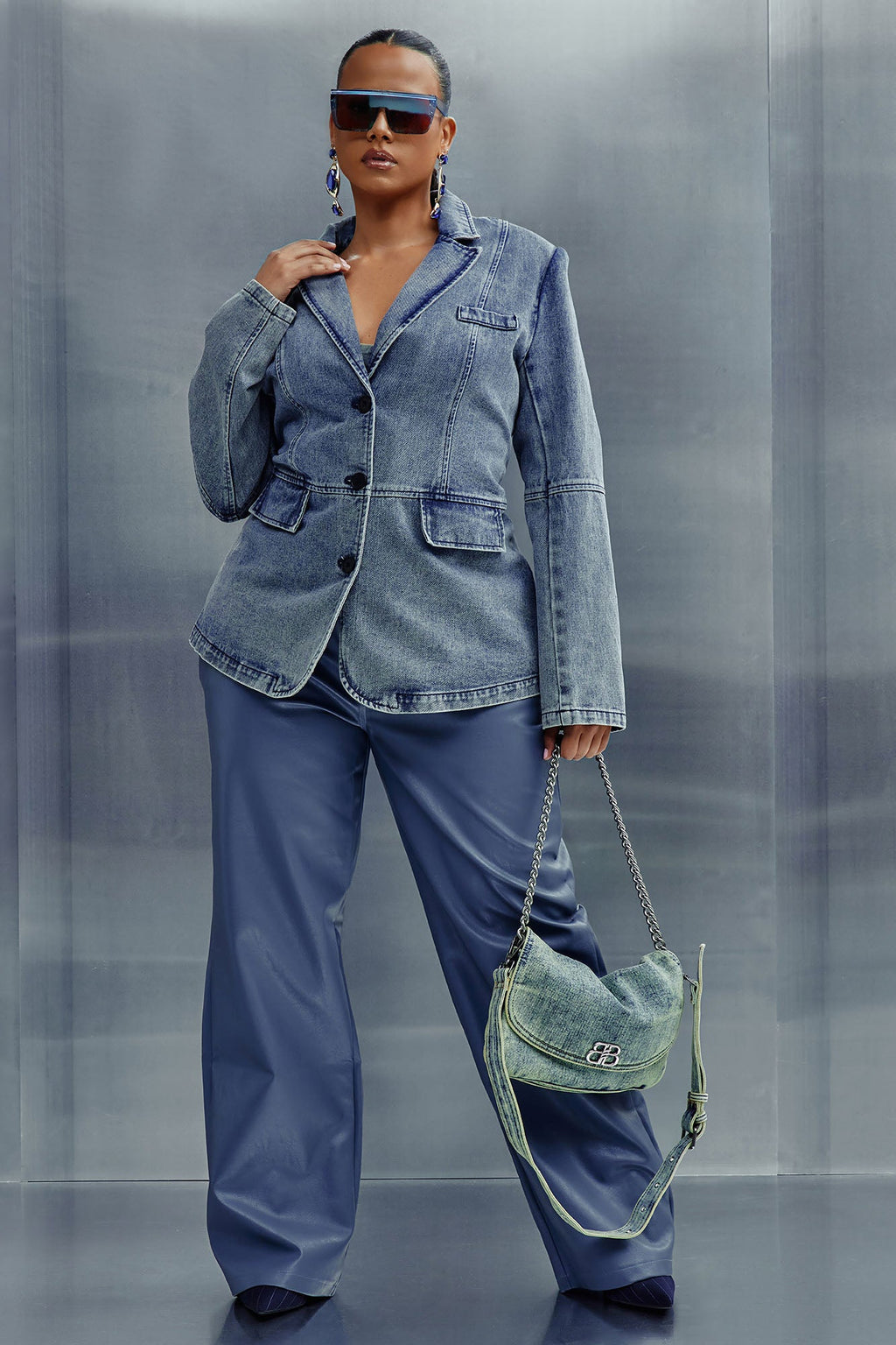 Got Your Mind Racing Denim Blazer - Grey