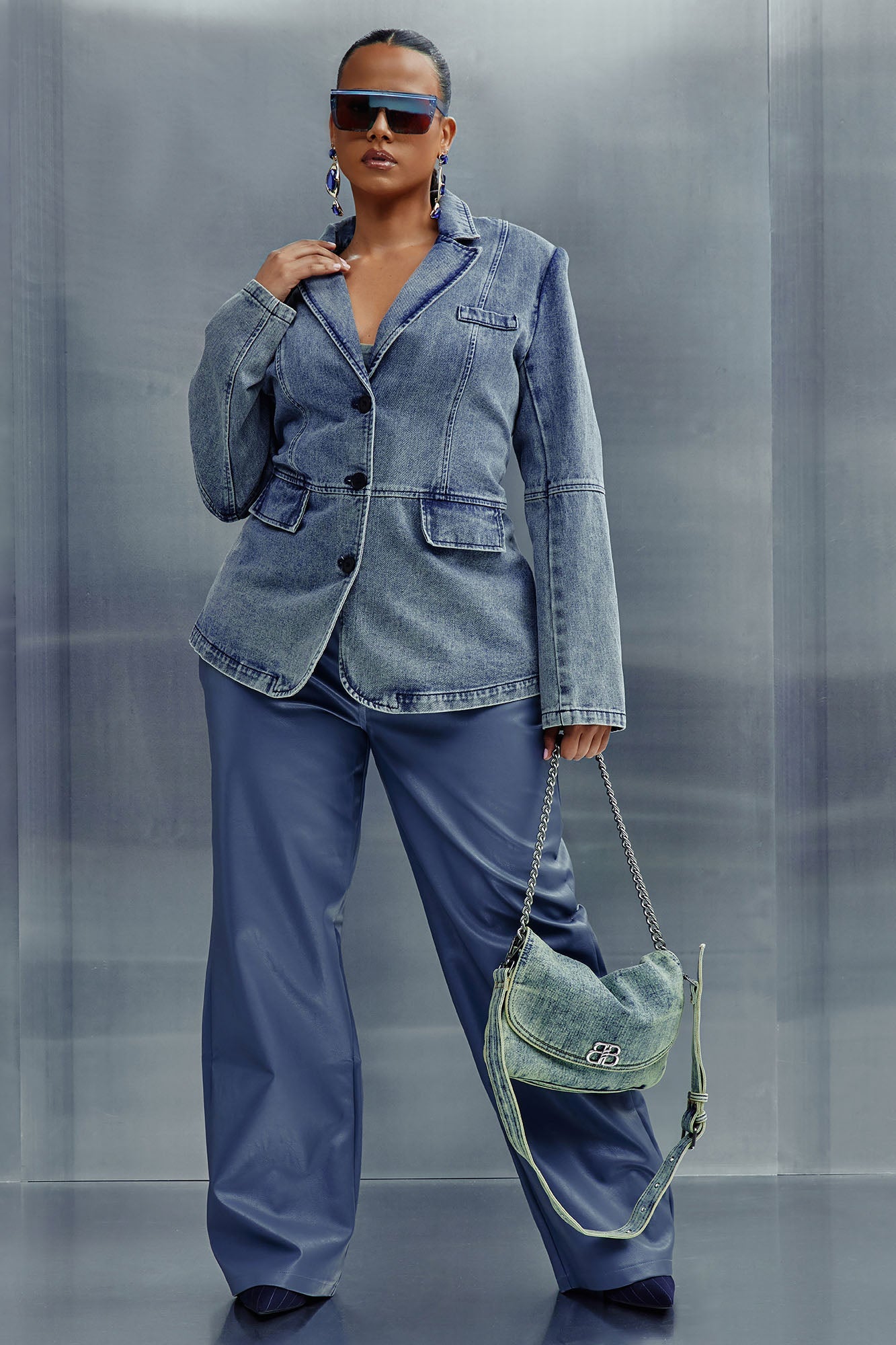 Got Your Mind Racing Denim Blazer - Grey