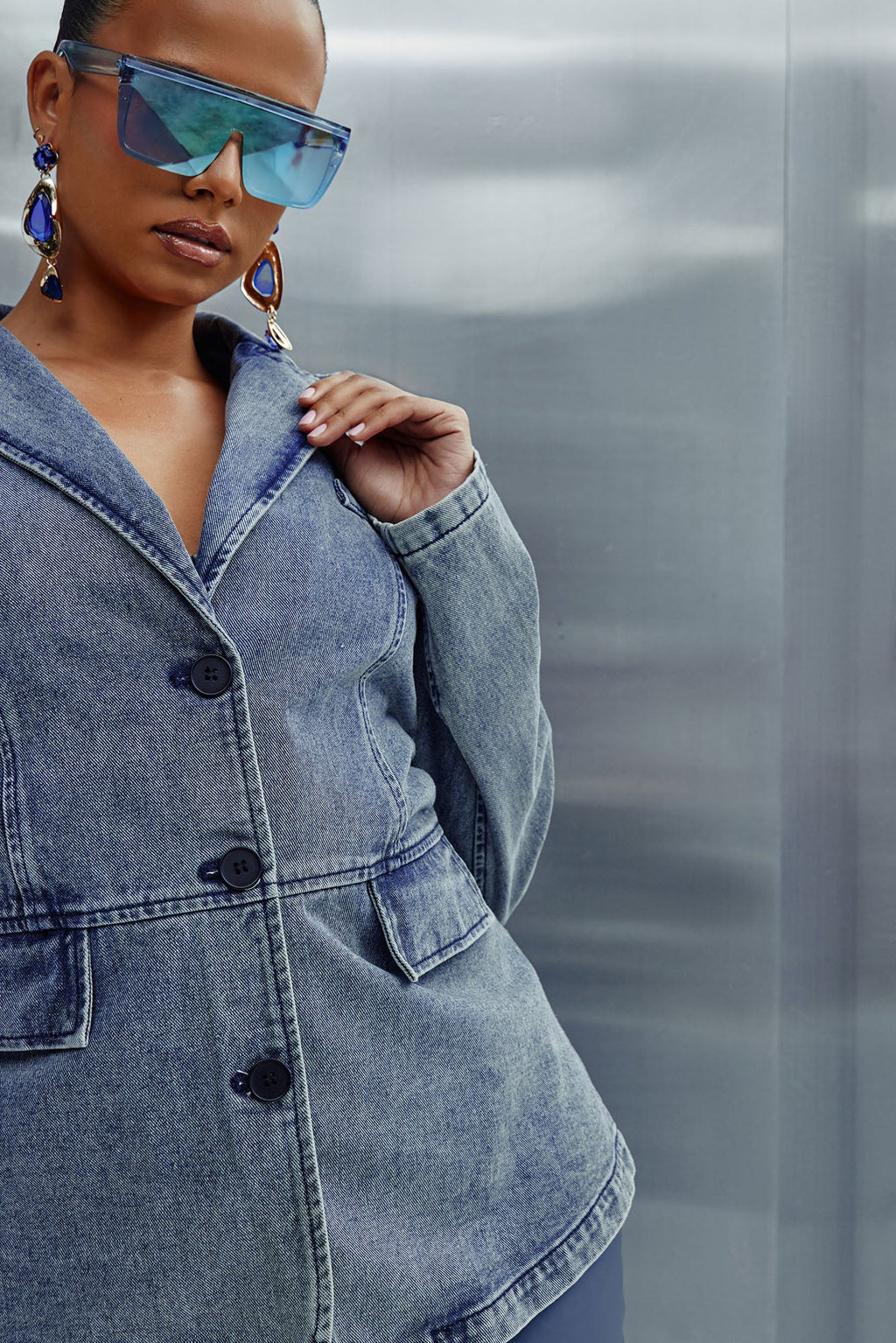 Got Your Mind Racing Denim Blazer - Grey