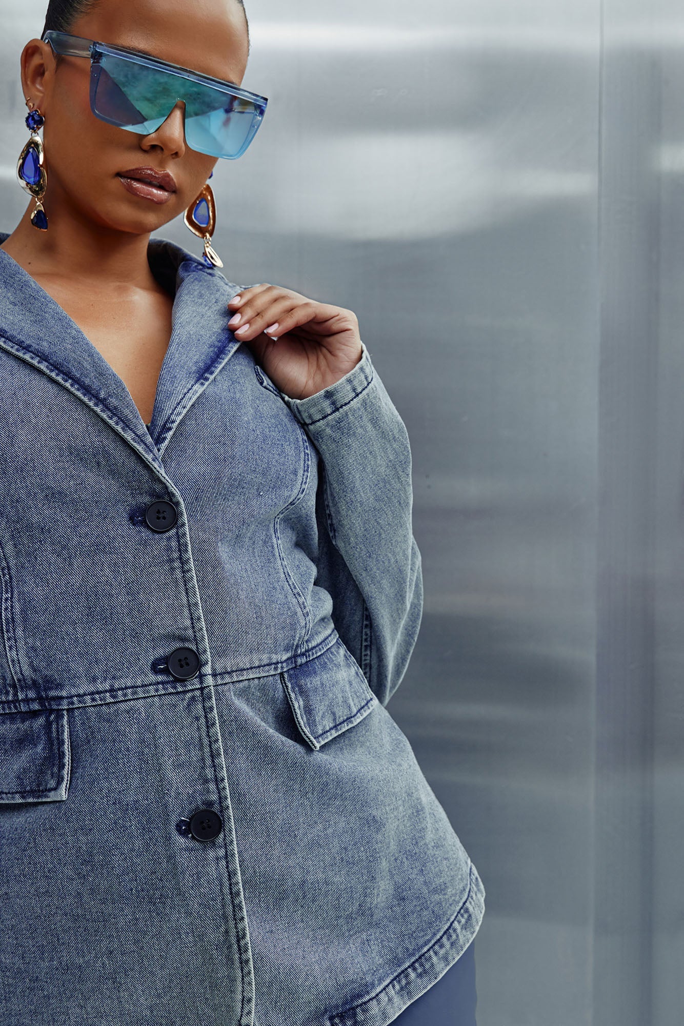 Got Your Mind Racing Denim Blazer - Grey