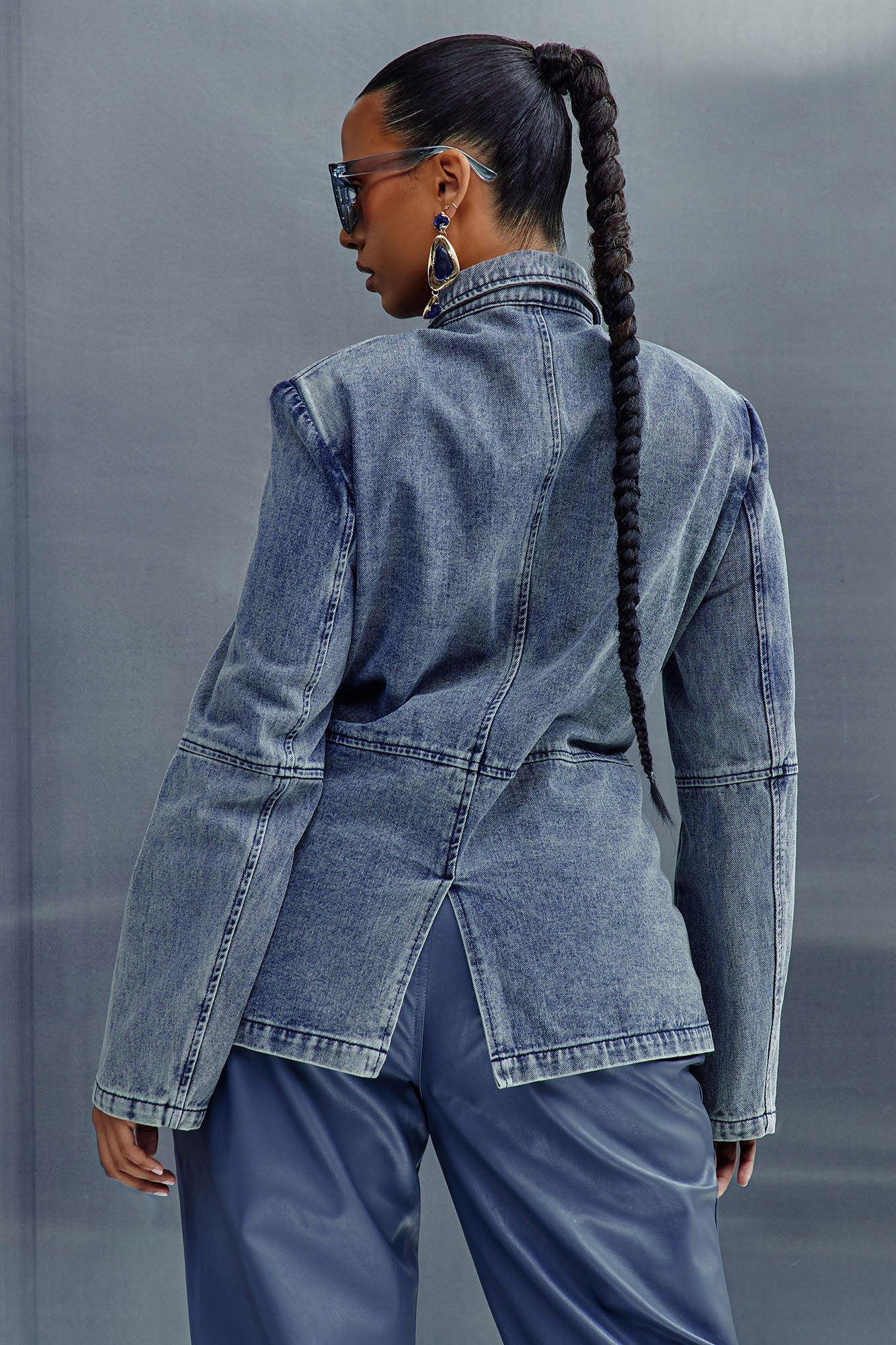 Got Your Mind Racing Denim Blazer - Grey