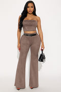Aliyah Faux Suede 3 Peice Pant Set - Charcoal