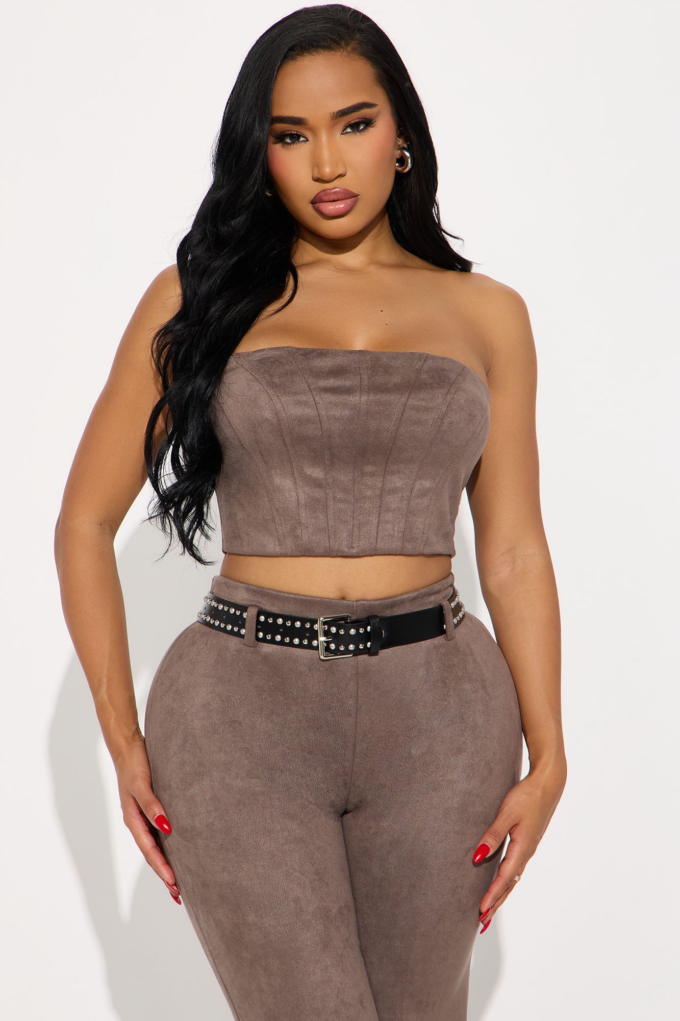 Aliyah Faux Suede 3 Peice Pant Set - Charcoal