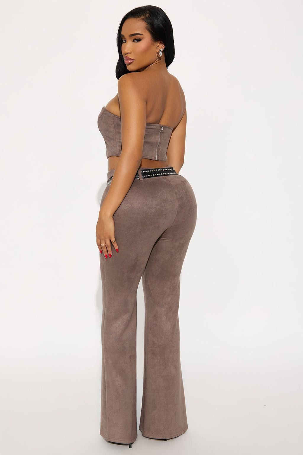 Aliyah Faux Suede 3 Peice Pant Set - Charcoal