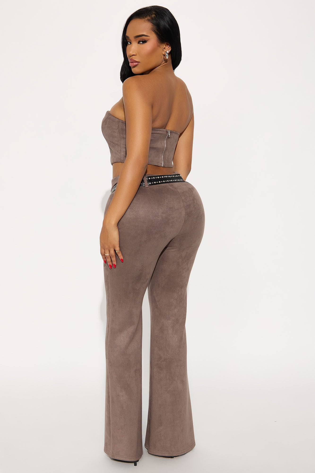 Aliyah Faux Suede 3 Peice Pant Set - Charcoal
