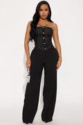 Leah Strapless Wide Leg Pant Set - Black