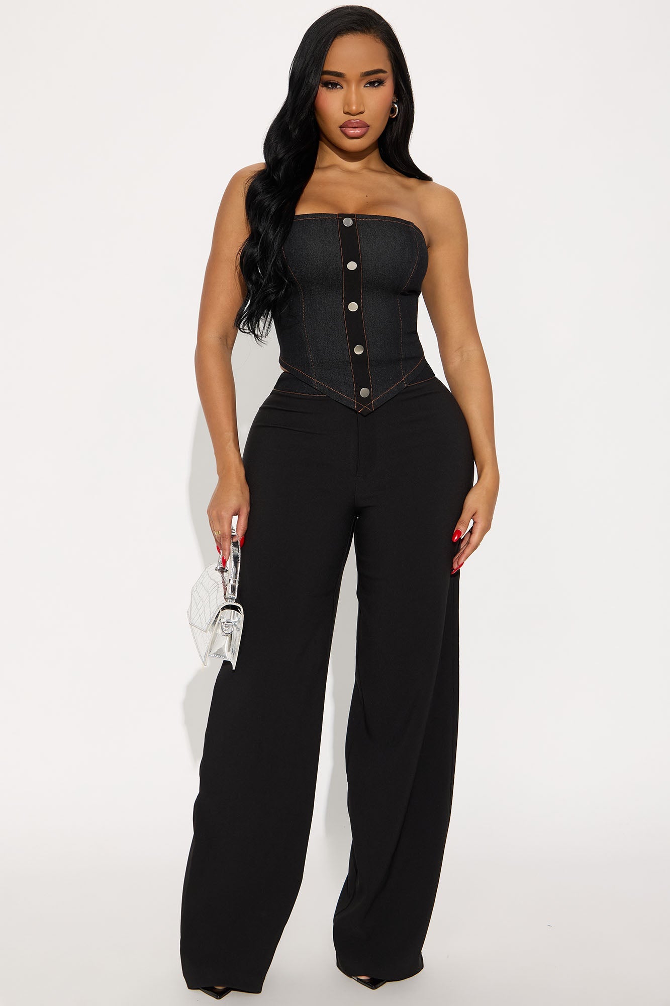 Leah Strapless Wide Leg Pant Set - Black