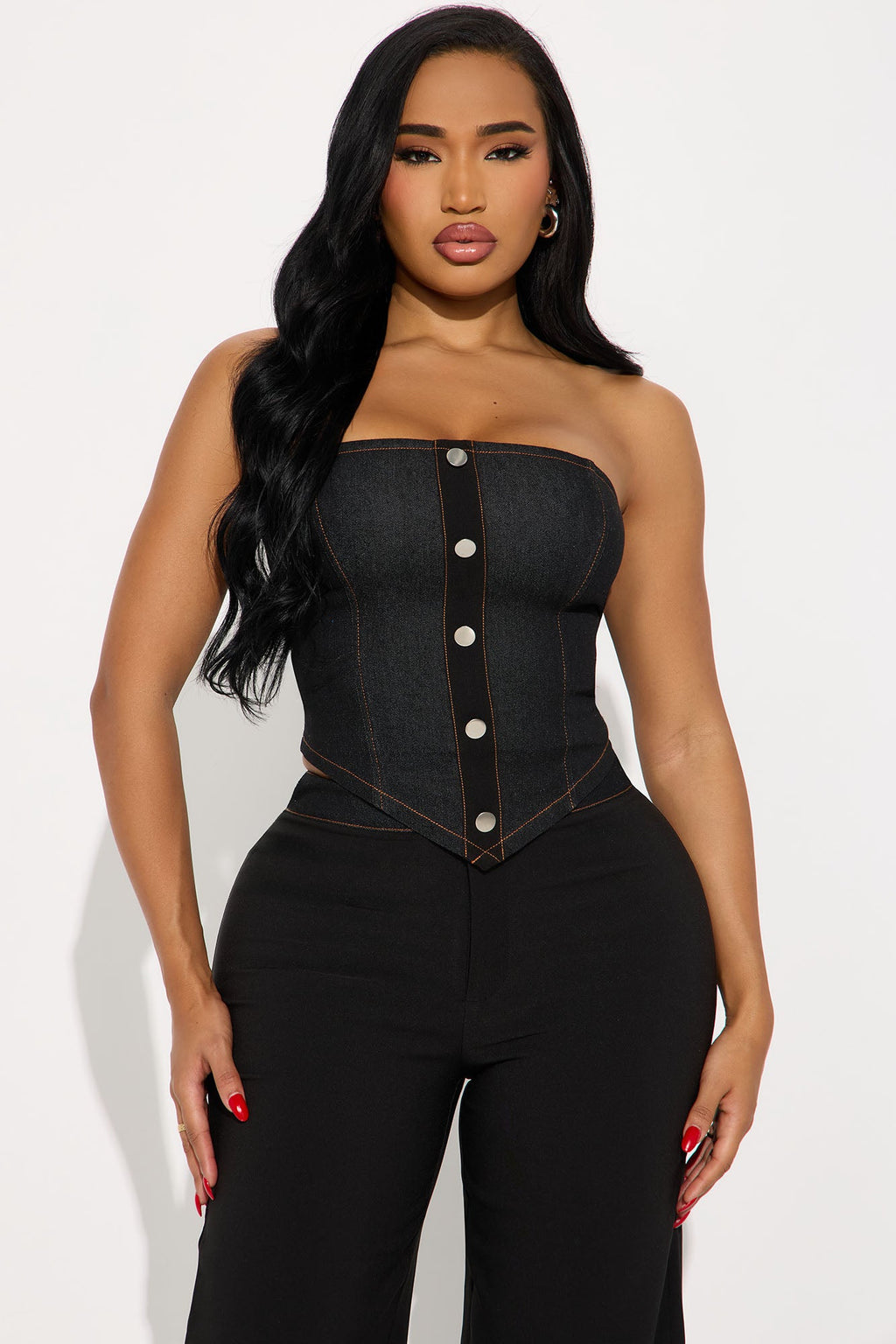 Leah Strapless Wide Leg Pant Set - Black