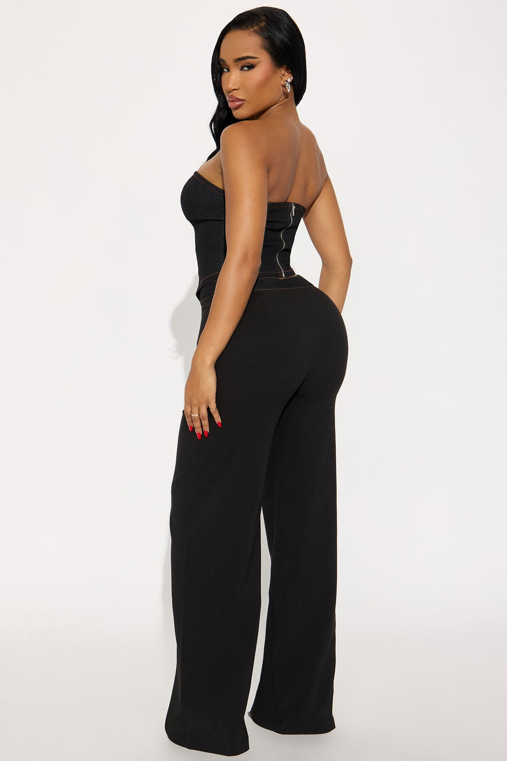 Leah Strapless Wide Leg Pant Set - Black