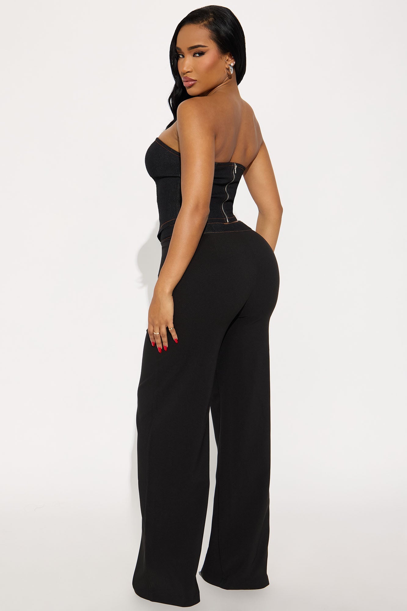 Leah Strapless Wide Leg Pant Set - Black