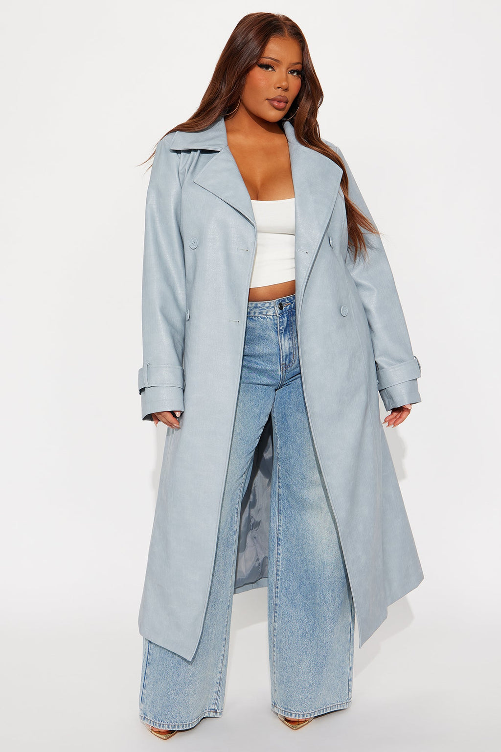 Holland Croc Embossed Trench Coat - Grey/Blue