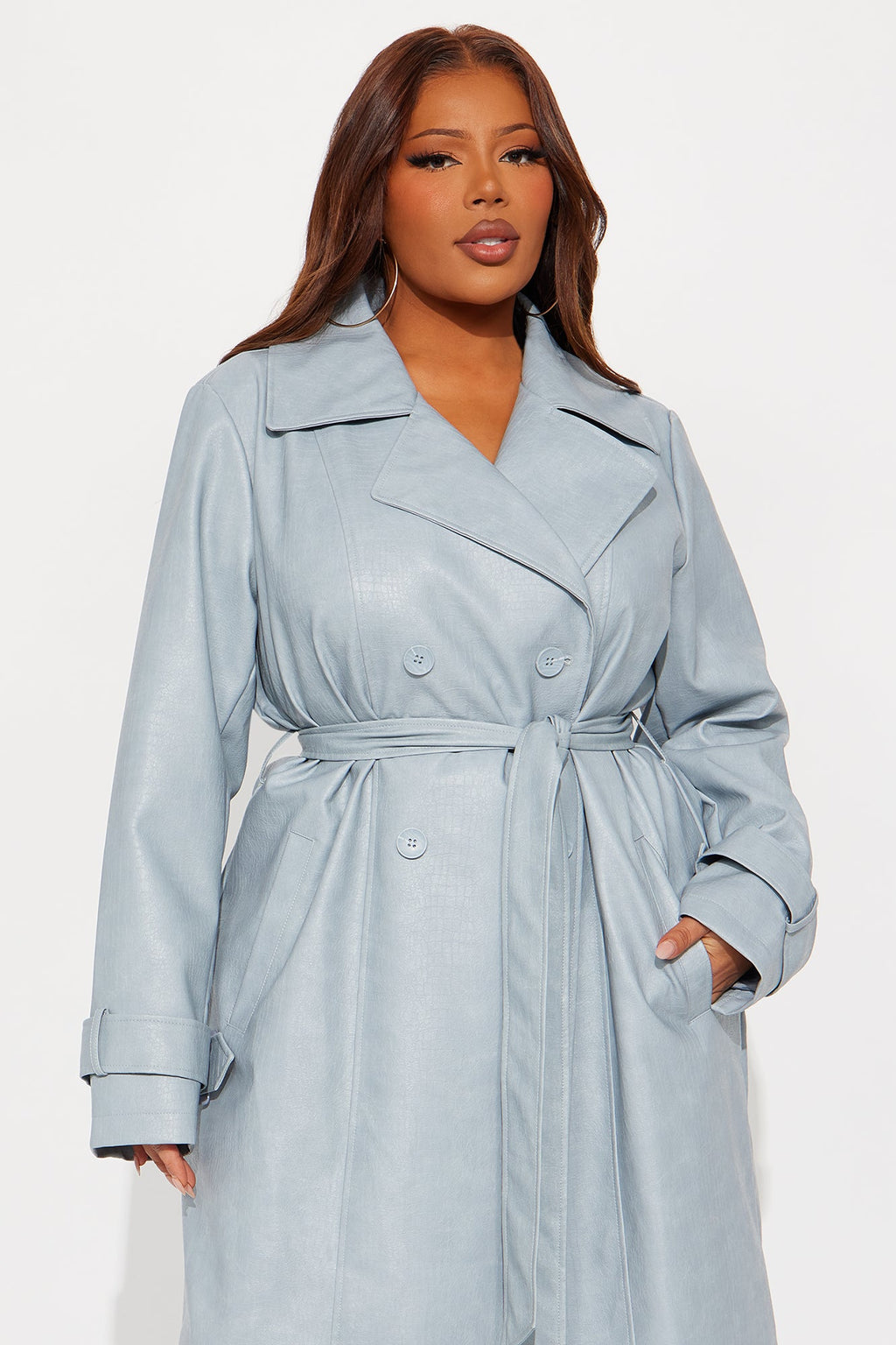 Holland Croc Embossed Trench Coat - Grey/Blue