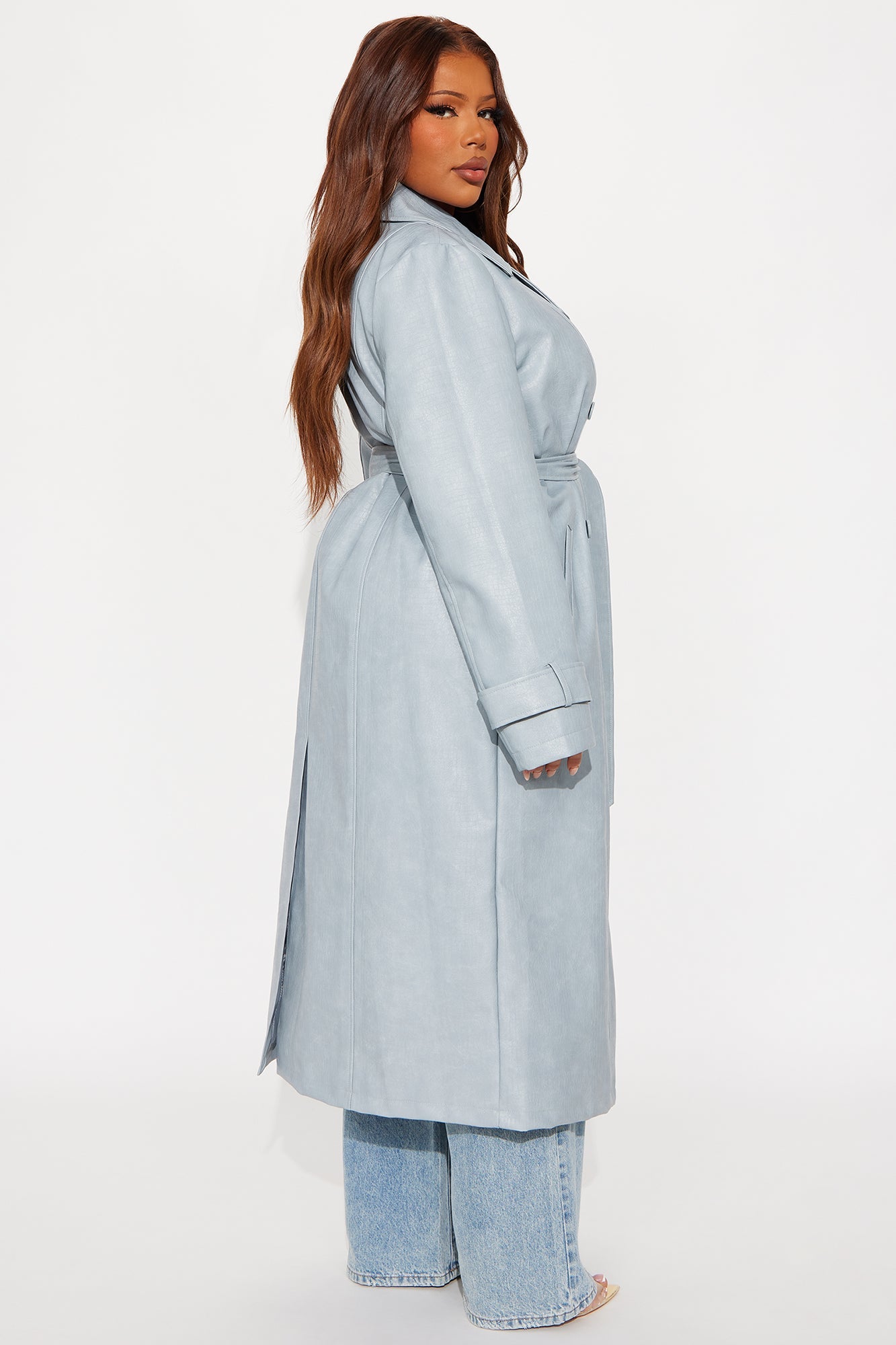Holland Croc Embossed Trench Coat - Grey/Blue