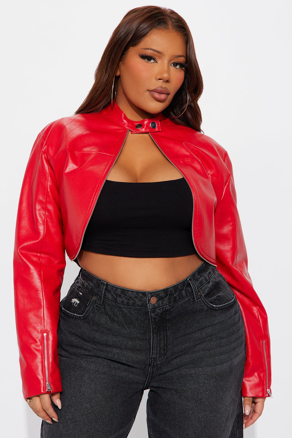 Keep The Same Energy Bolero Moto Jacket - Red