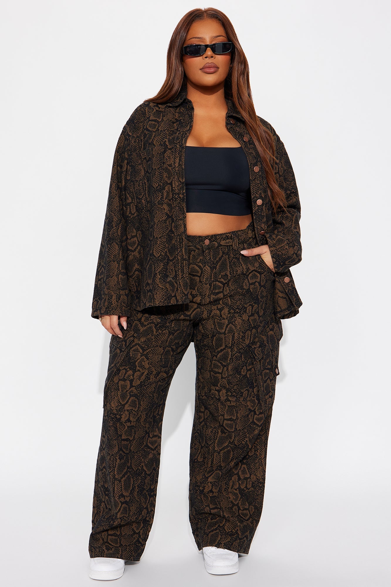 Bite Back Boyfriend Denim Shacket - Brown/combo