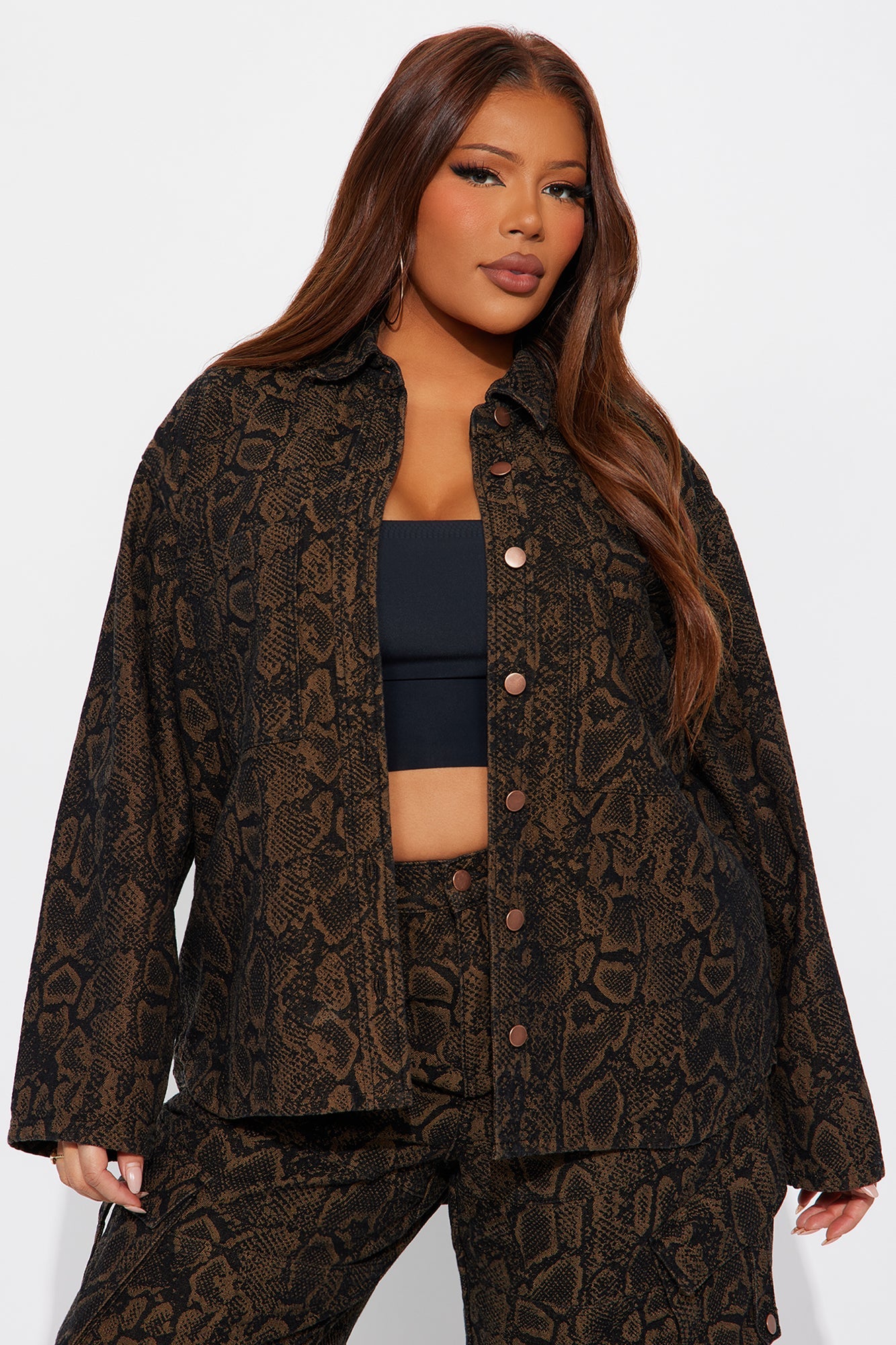 Bite Back Boyfriend Denim Shacket - Brown/combo