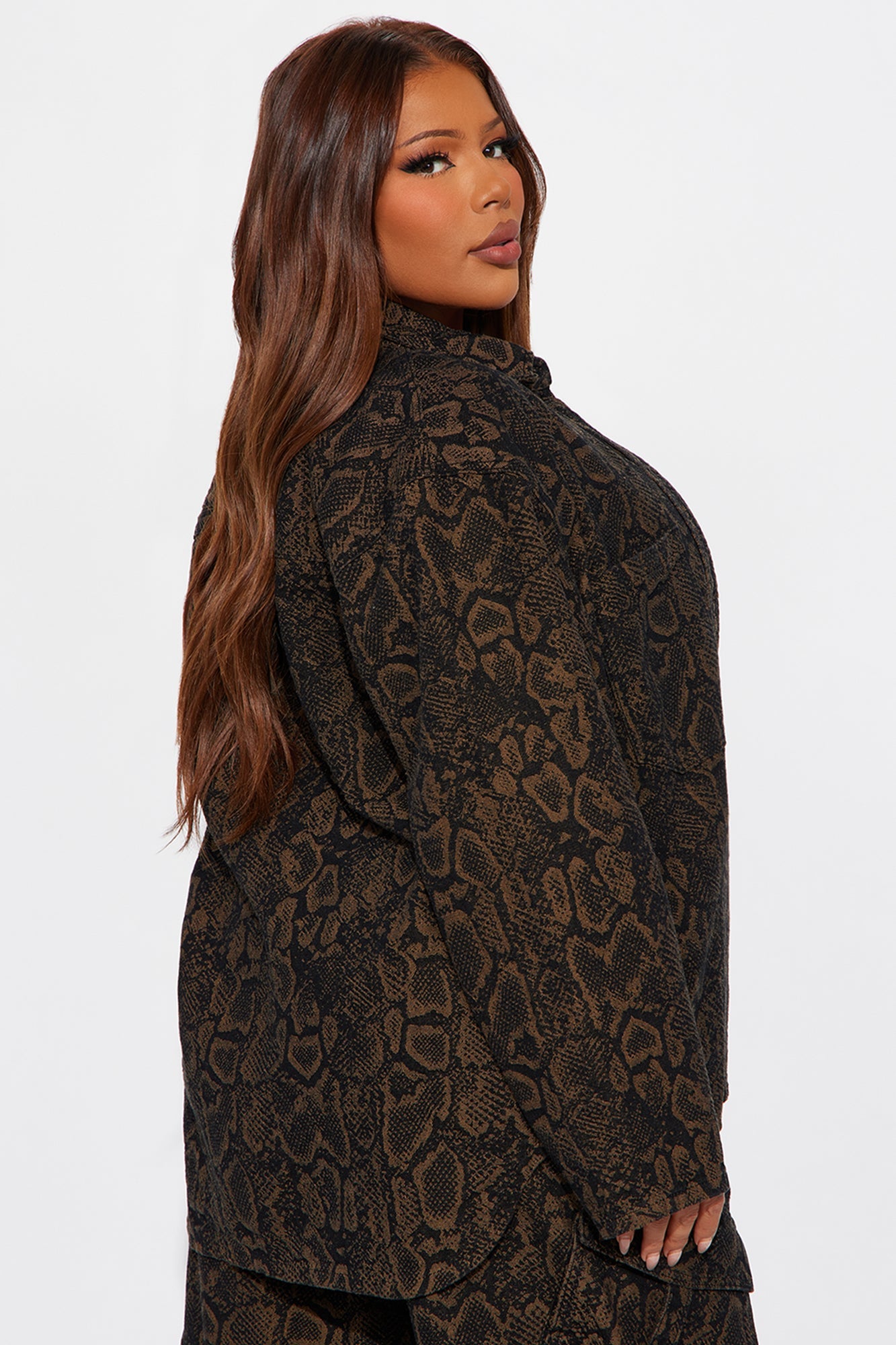 Bite Back Boyfriend Denim Shacket - Brown/combo