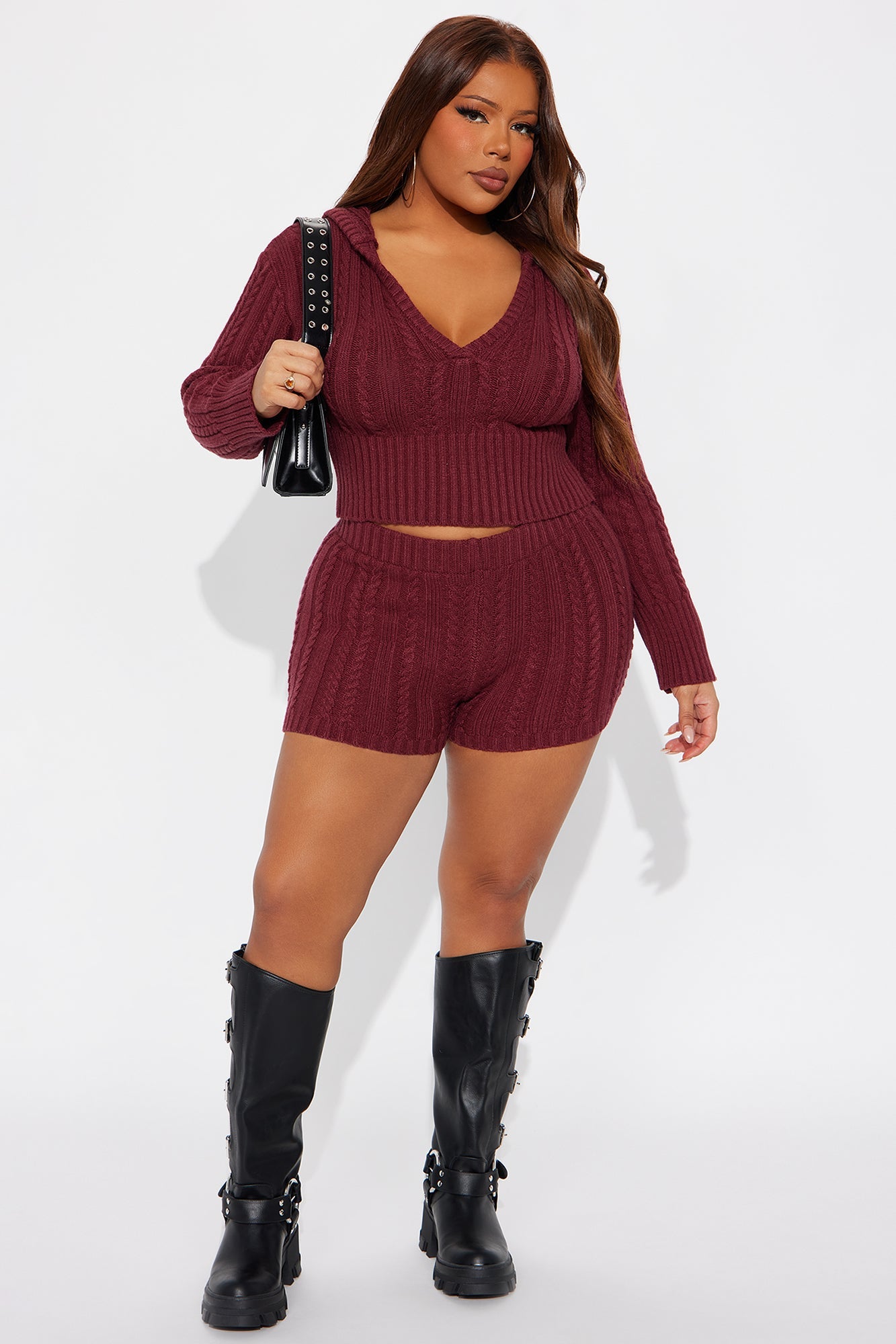 Feeling Some Way Sweater Short Set - Burgundy