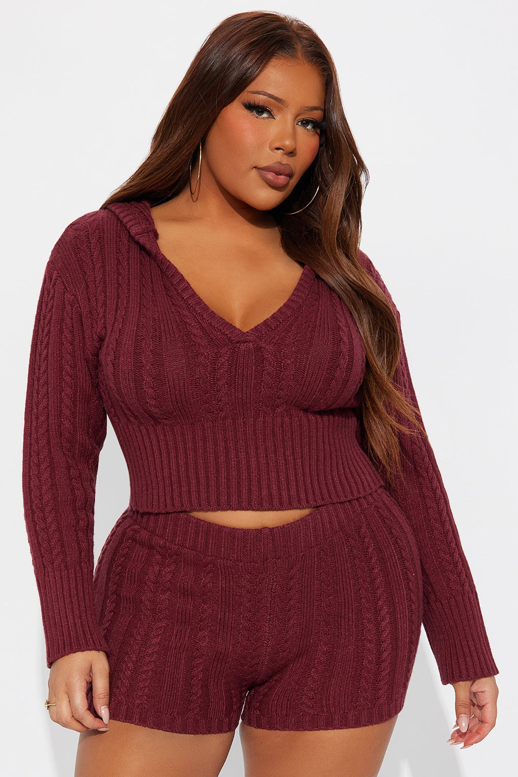 Feeling Some Way Sweater Short Set - Burgundy