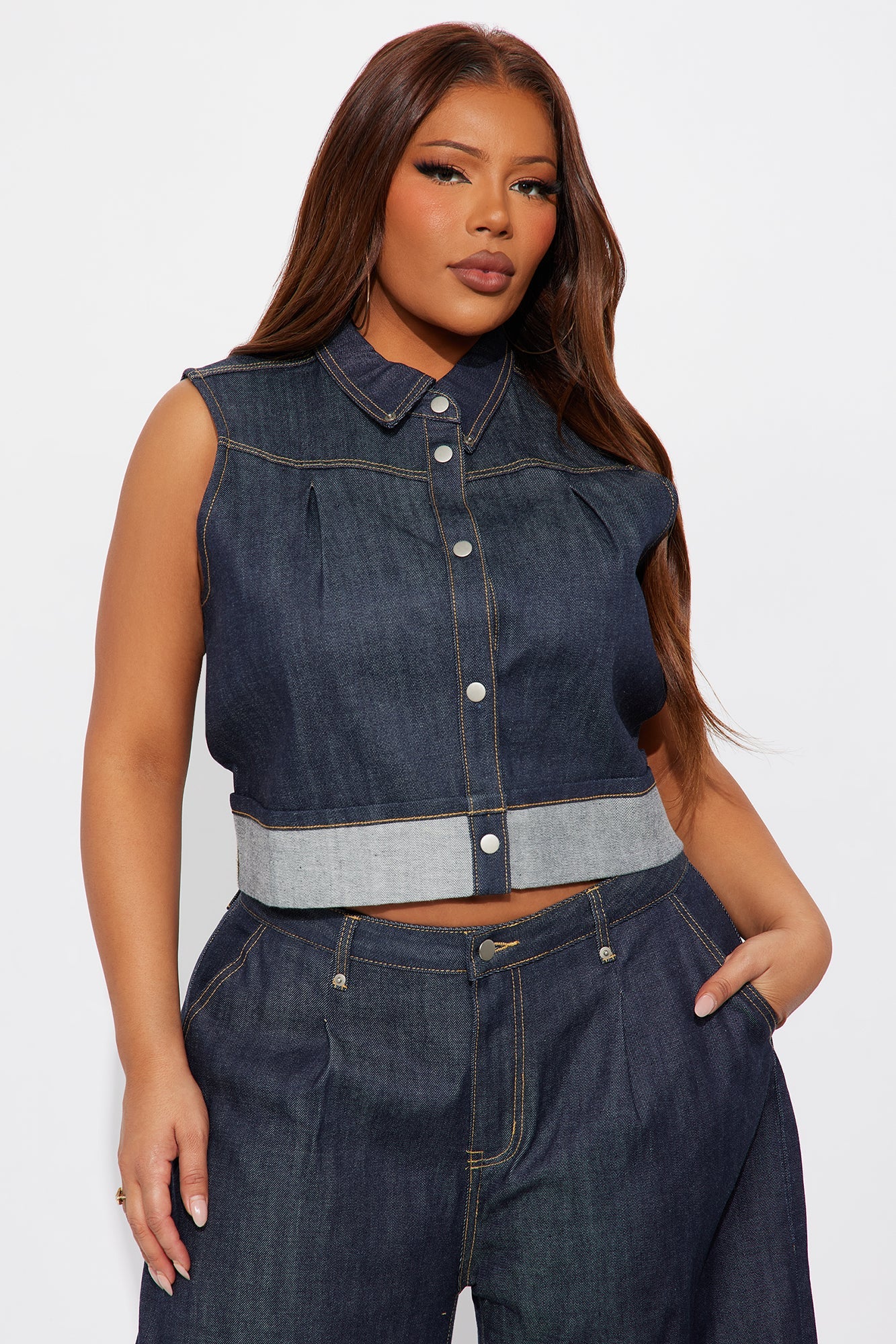 Premium Selvedge Cuffed Denim Vest - Dark Denim