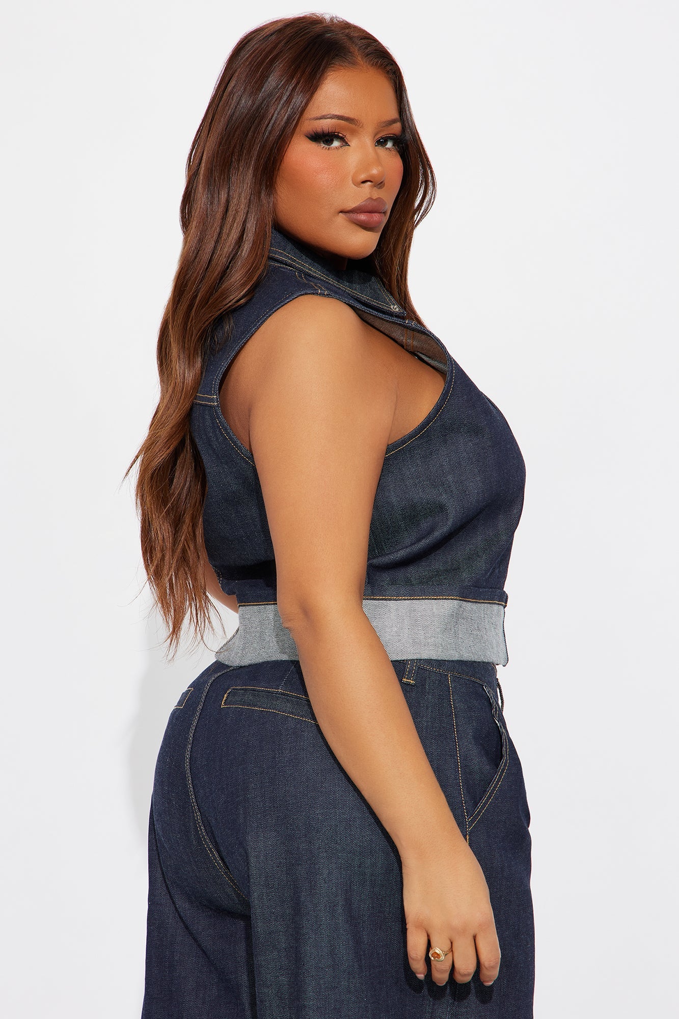 Premium Selvedge Cuffed Denim Vest - Dark Denim