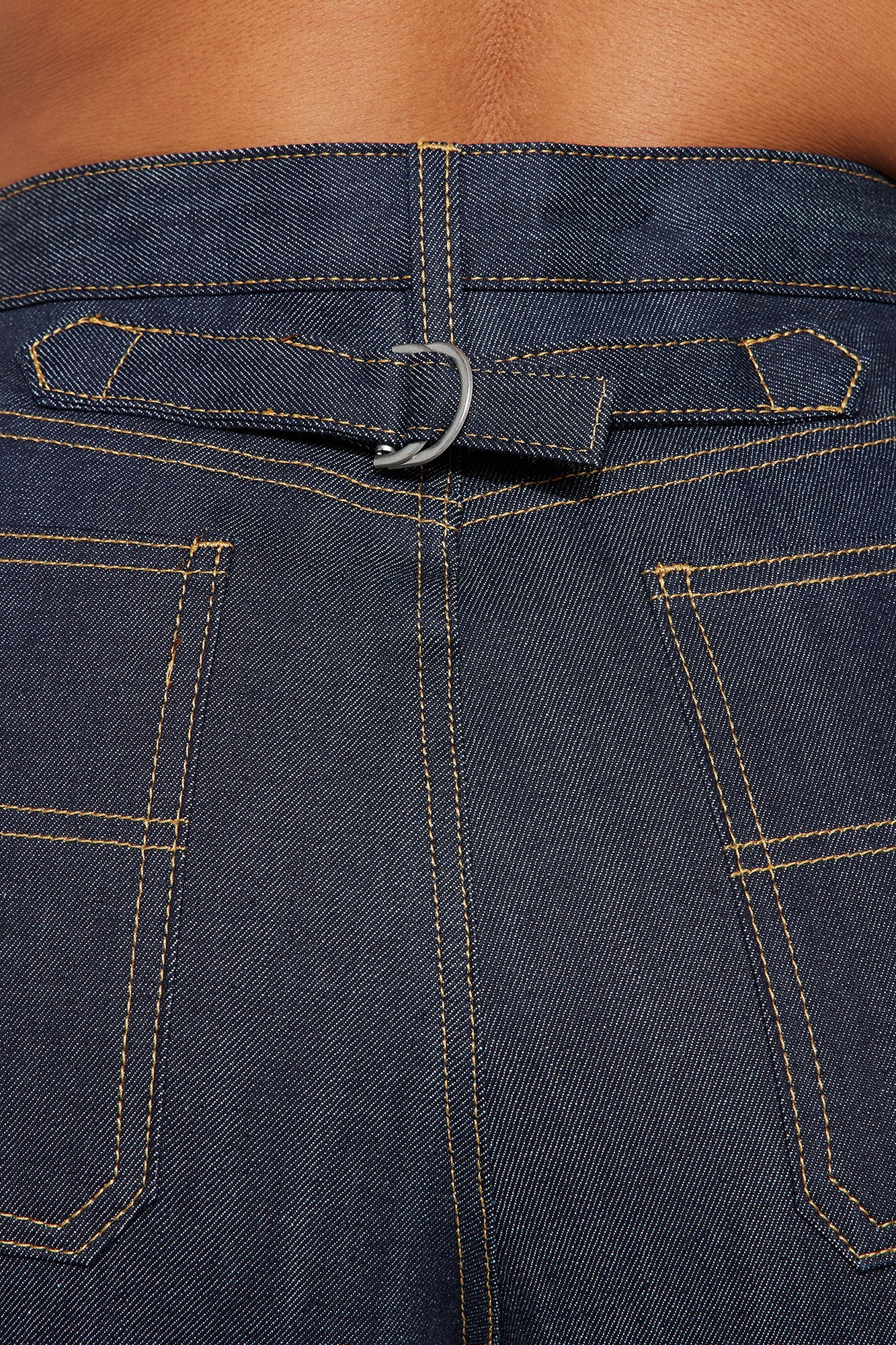 Premium Selvedge Cuffed Utility Wide Leg Jeans - Dark Denim