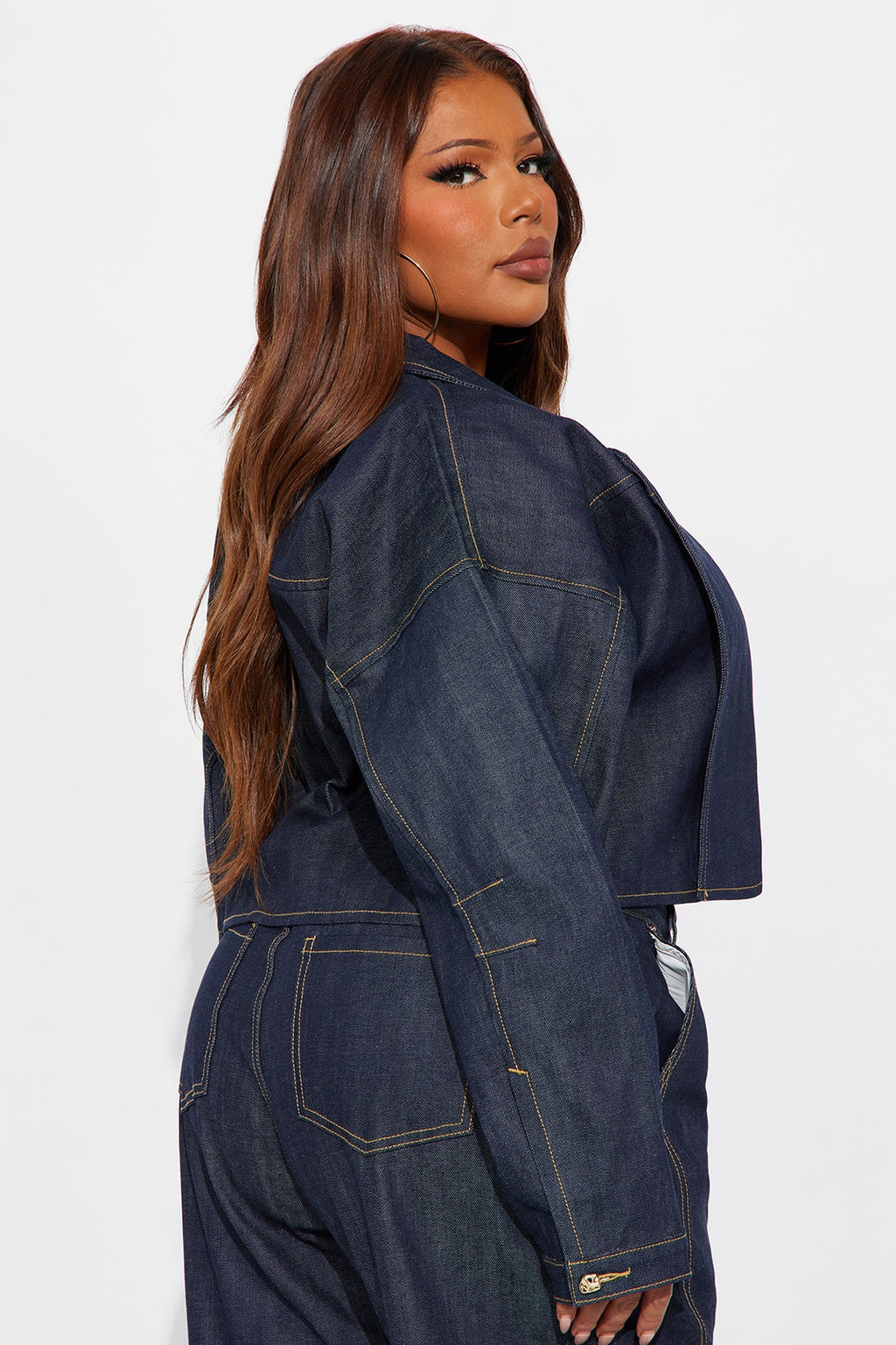 Premium Selvedge Cropped Denim Blazer - Dark Denim