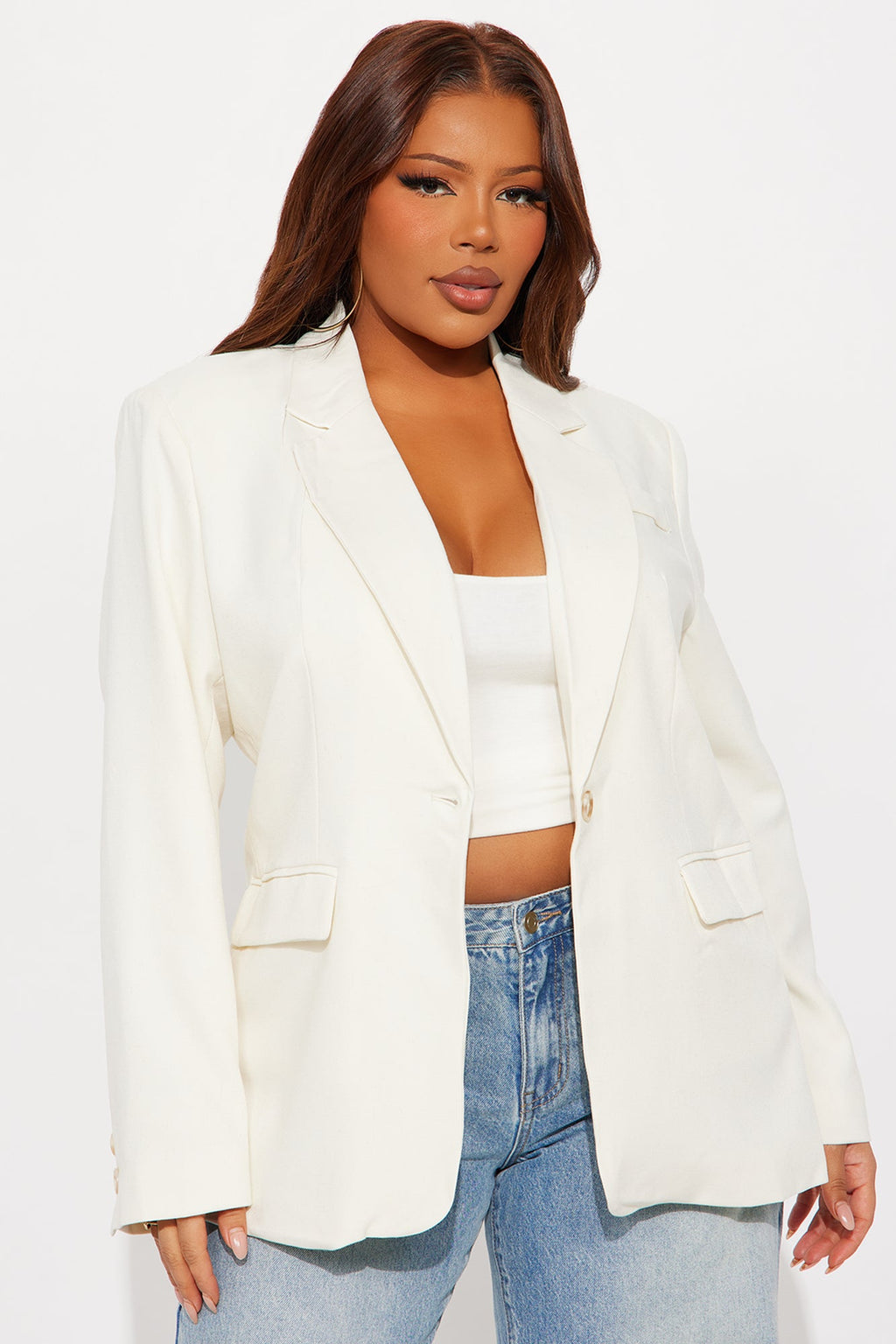 Alexandra Structured Twill Blazer - Ivory