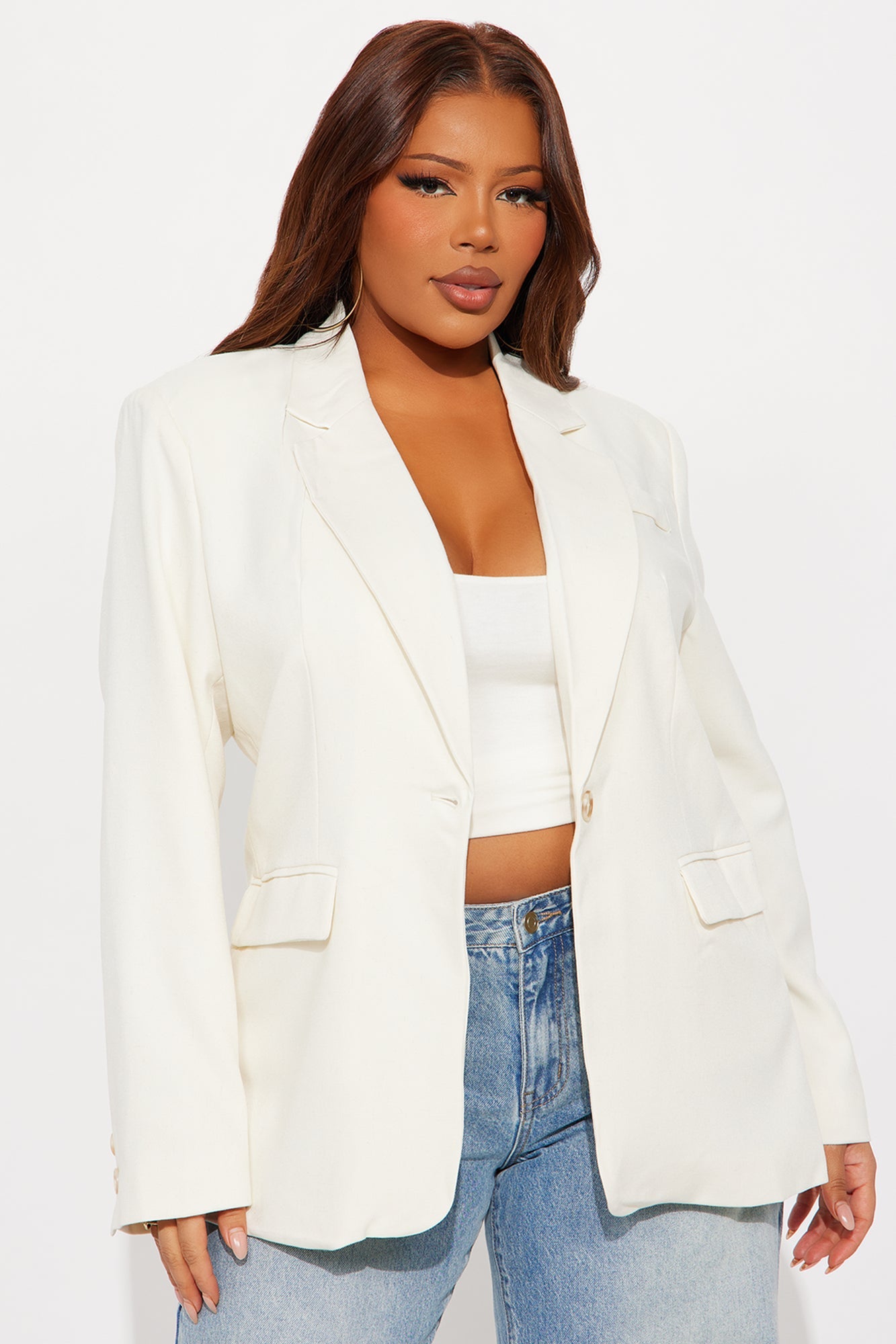Alexandra Structured Twill Blazer - Ivory