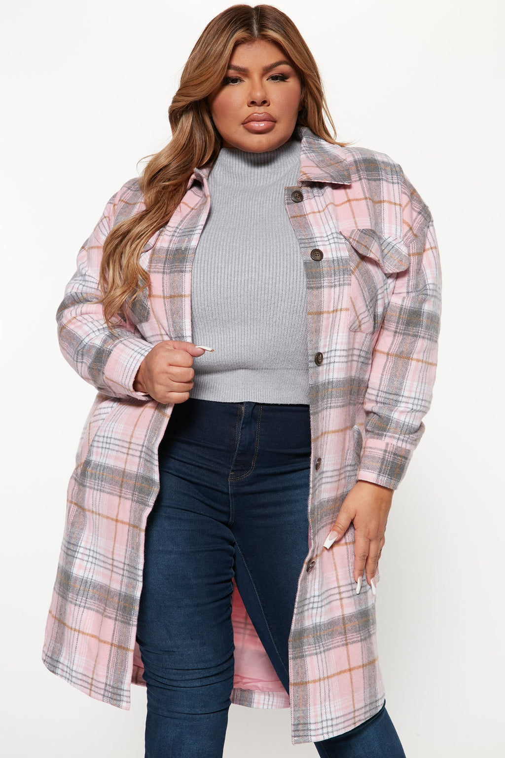 Get Lost Plaid Shacket - Pink