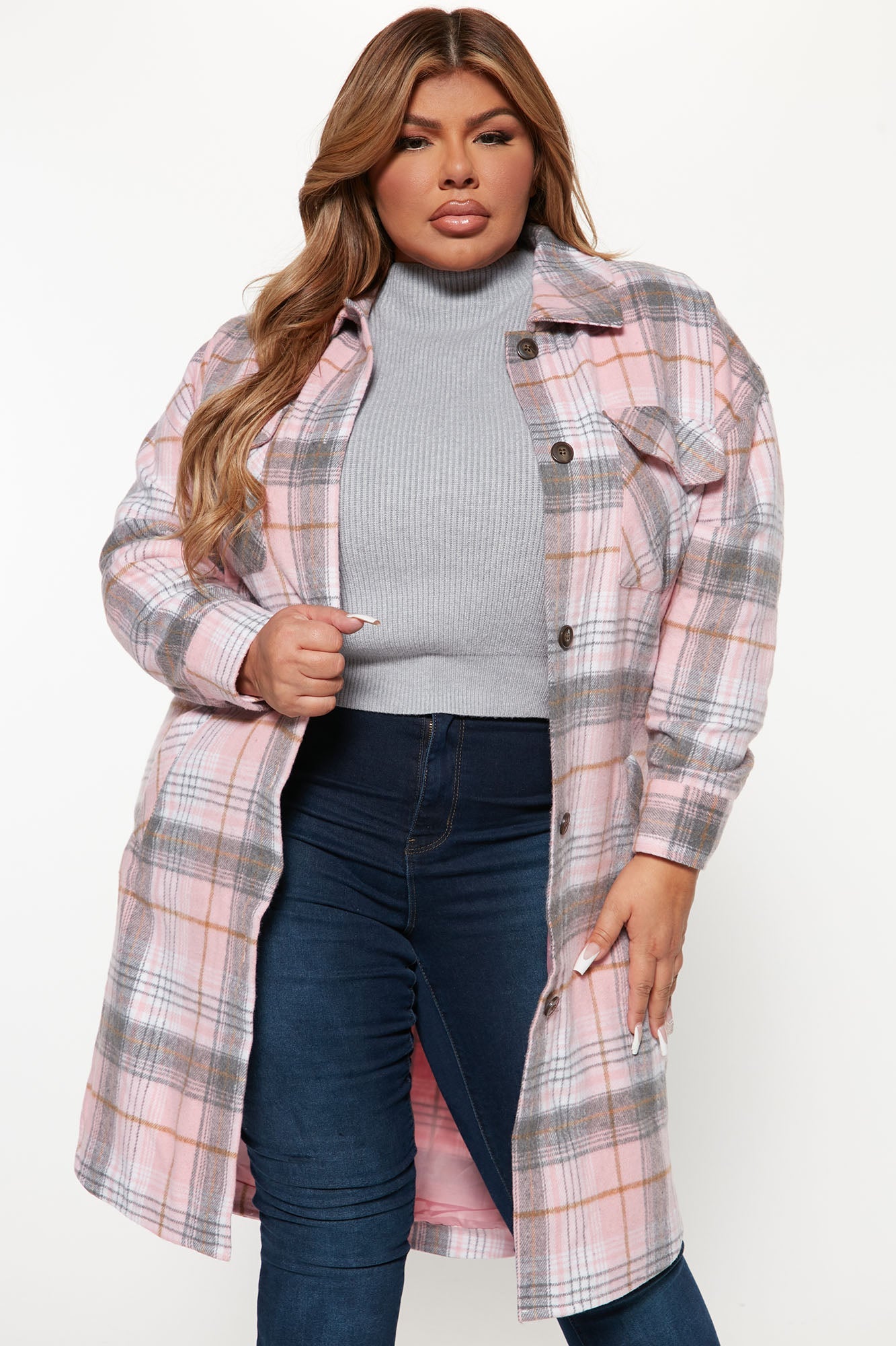 Get Lost Plaid Shacket - Pink