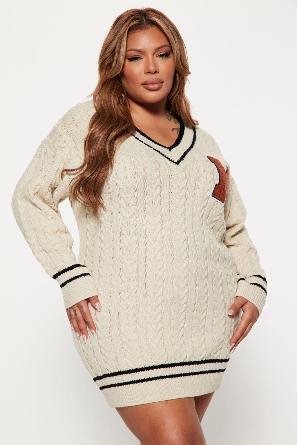 Varsity Blues Sweater Mini Dress - Cream