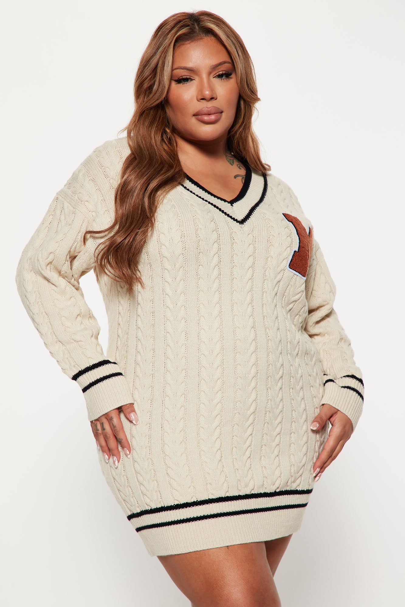 Varsity Blues Sweater Mini Dress - Cream