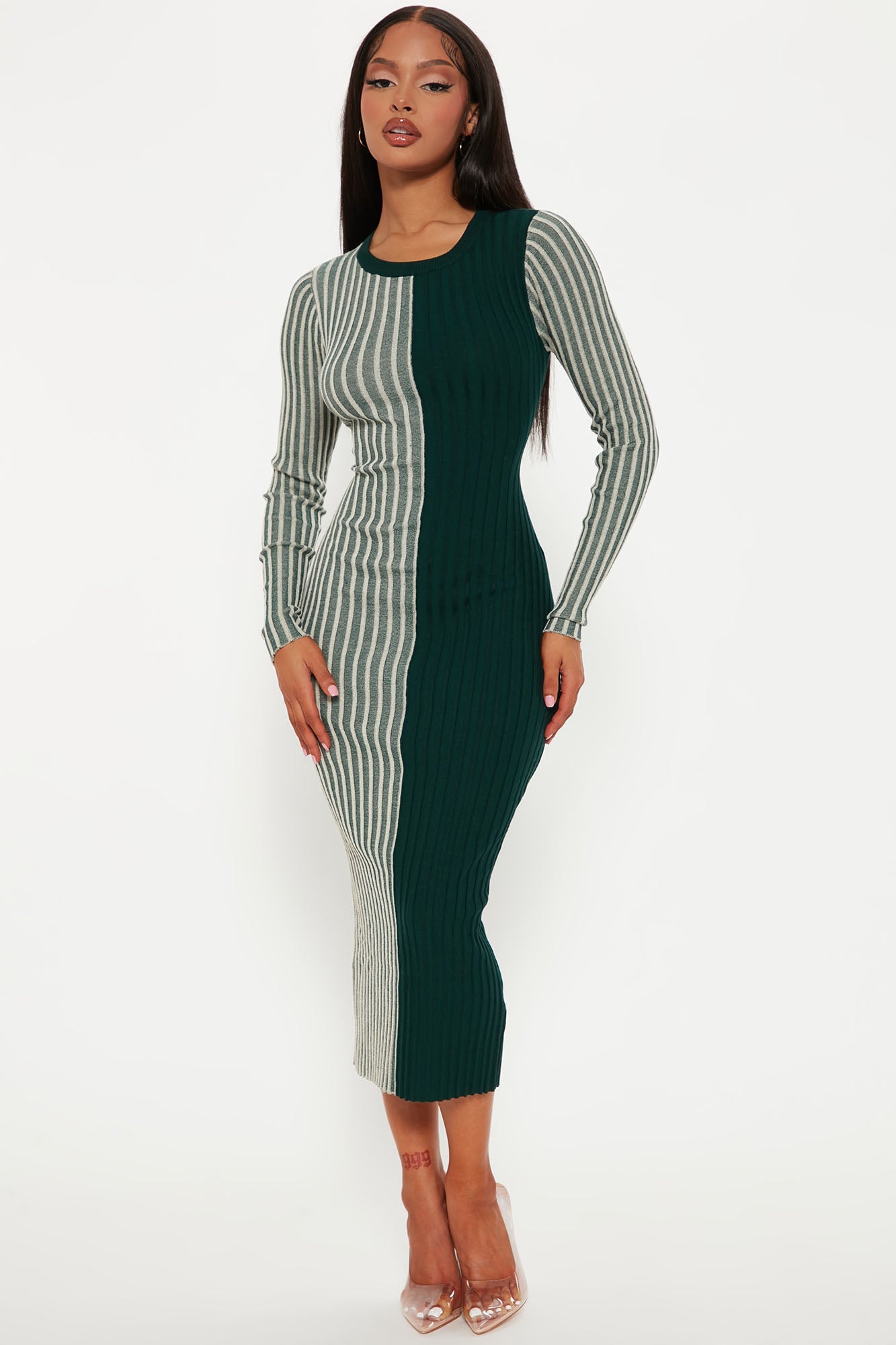Chai Latte Sweater Midi Dress - Hunter