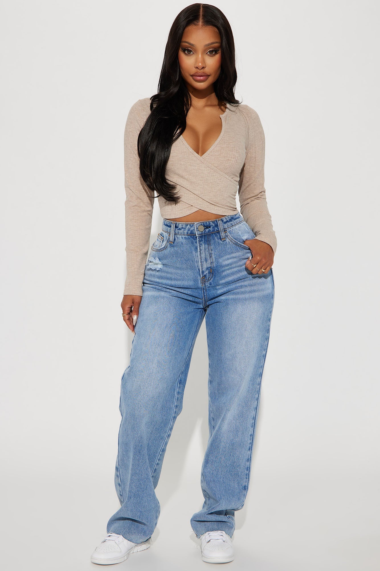 Katrina Long Sleeve Crop Top - Taupe