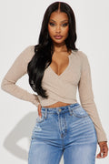 Katrina Long Sleeve Crop Top - Taupe