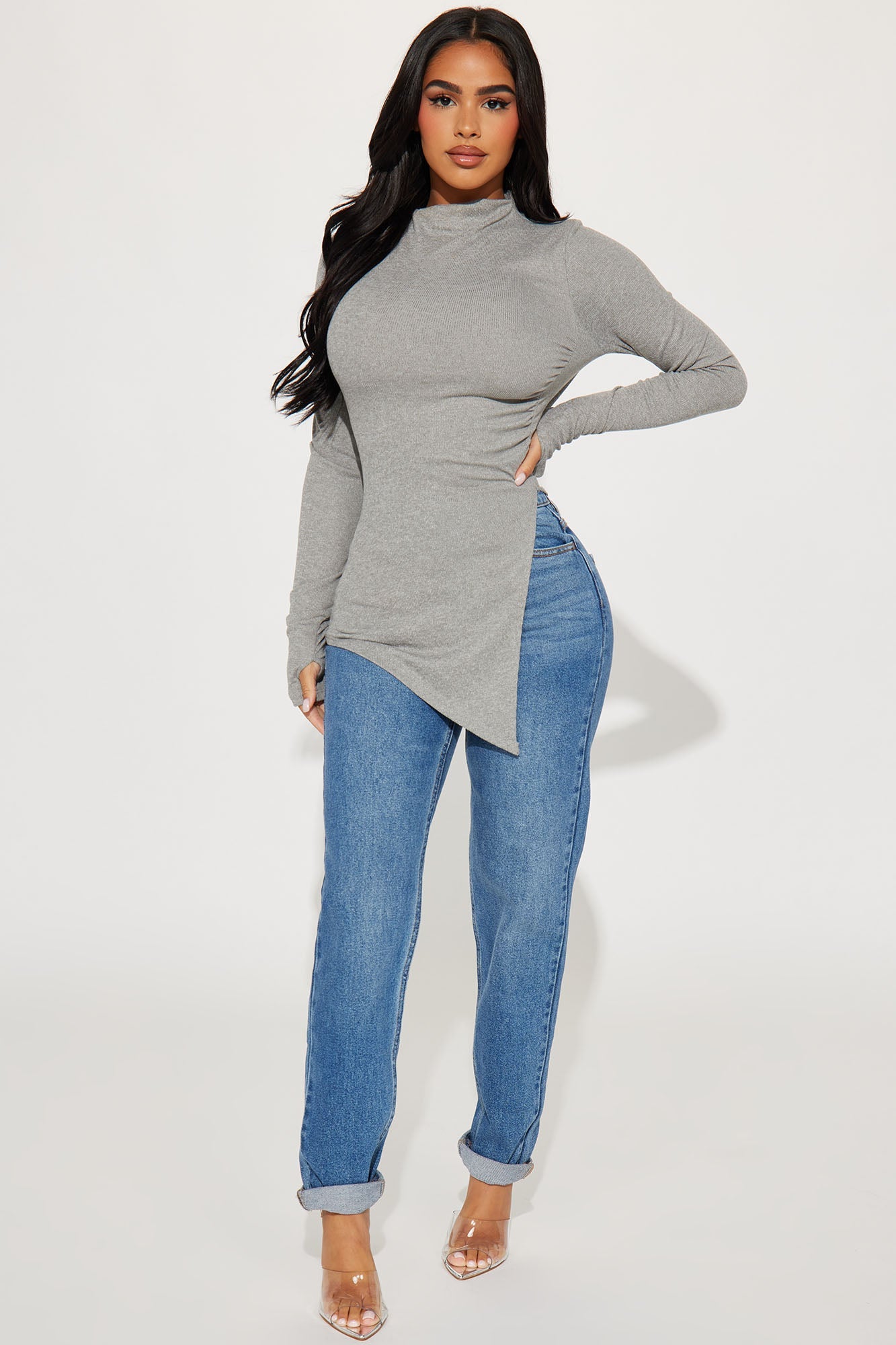 Harmony Ribbed Top - Heather Grey