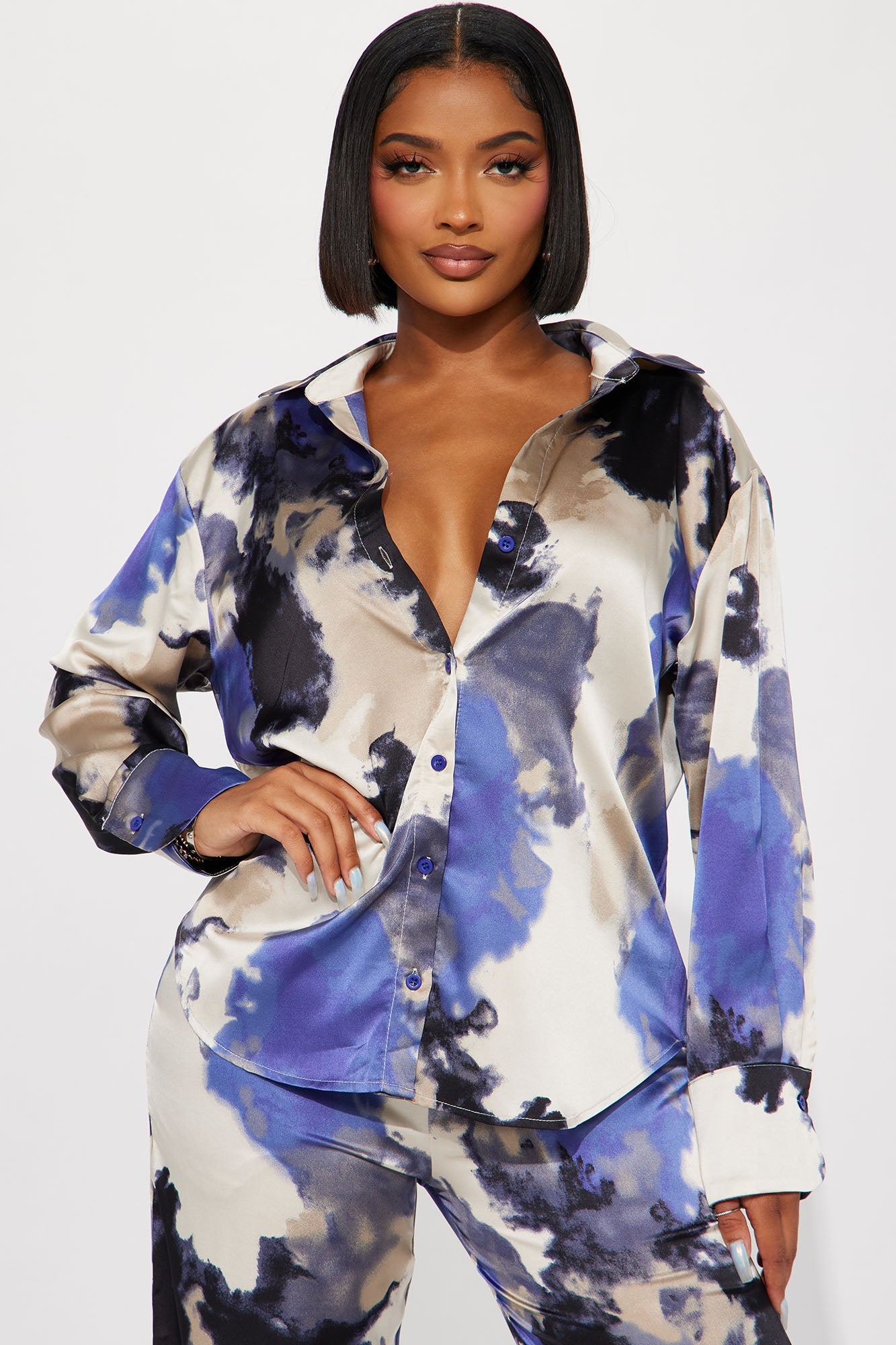 Christina Satin Pant Set - Blue/combo