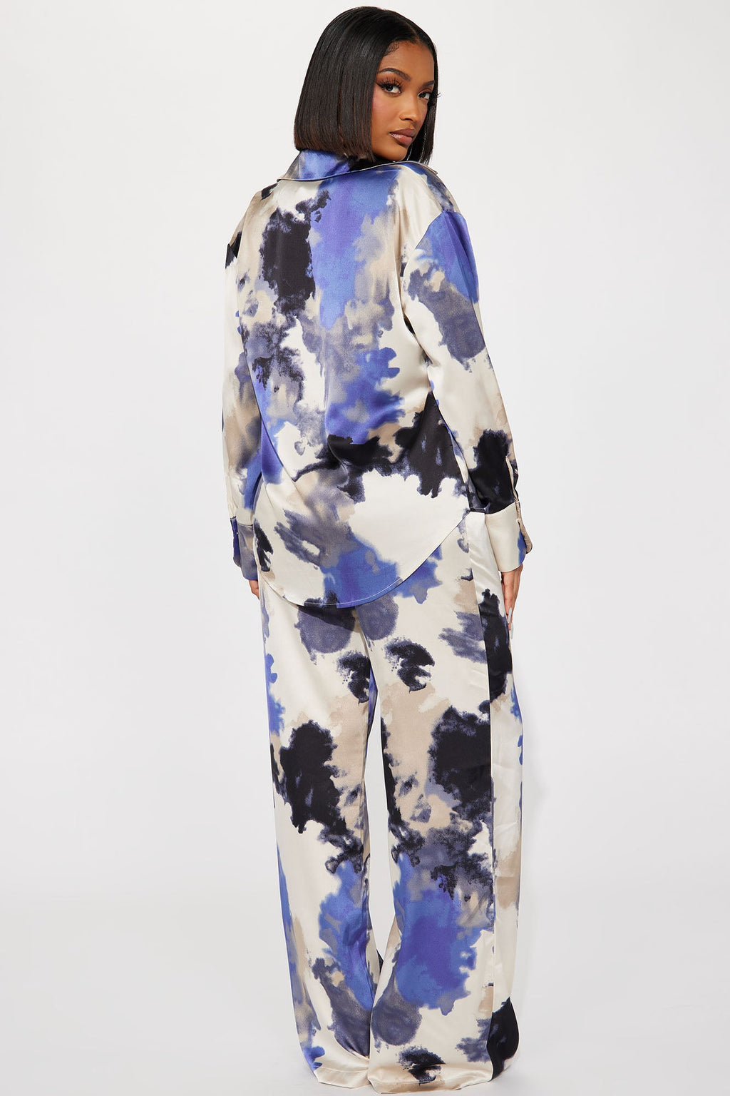 Christina Satin Pant Set - Blue/combo