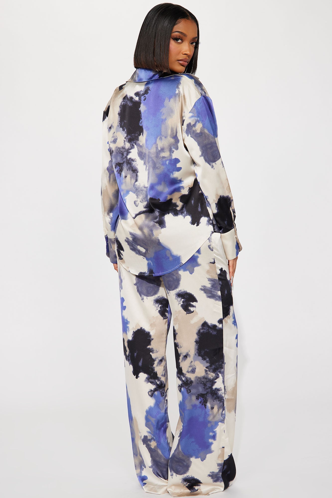 Christina Satin Pant Set - Blue/combo